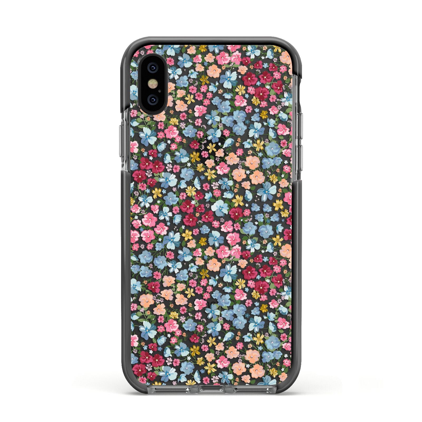 Floral Meadow Apple iPhone Xs Impact Case Black Edge on Black Phone