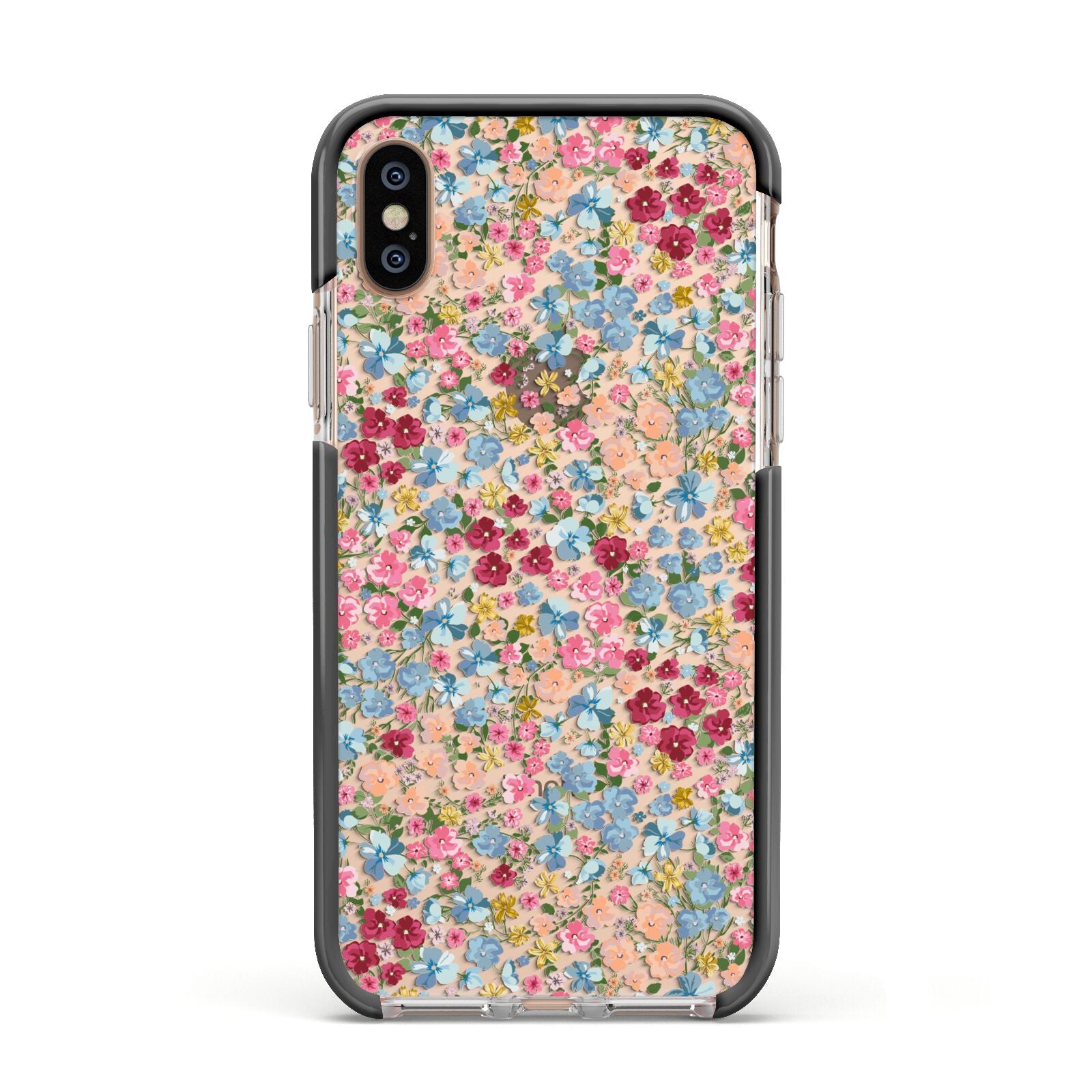 Floral Meadow Apple iPhone Xs Impact Case Black Edge on Gold Phone