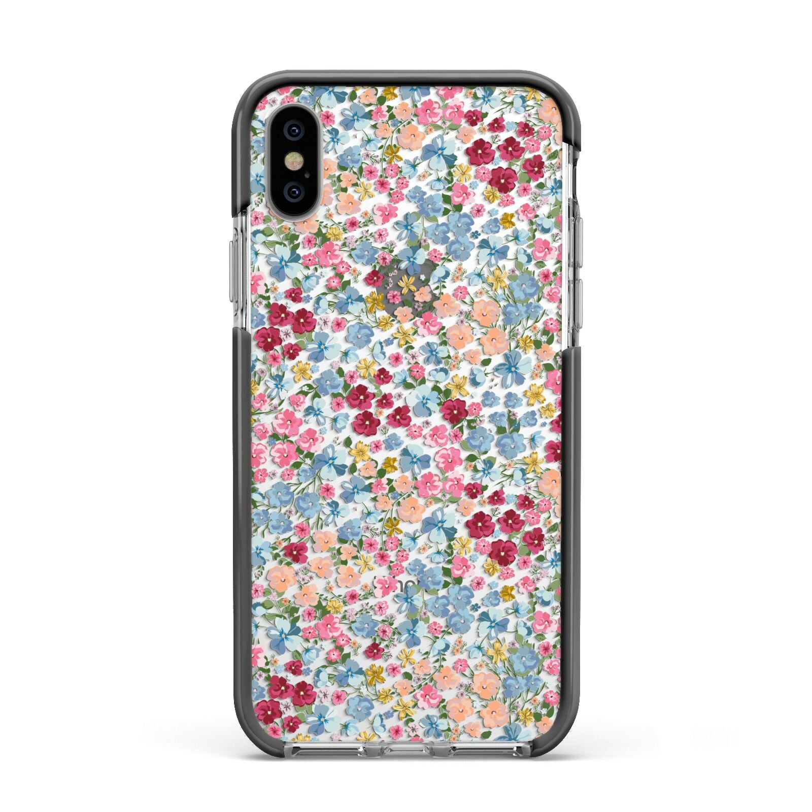 Floral Meadow Apple iPhone Xs Impact Case Black Edge on Silver Phone