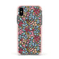 Floral Meadow Apple iPhone Xs Impact Case Pink Edge on Black Phone