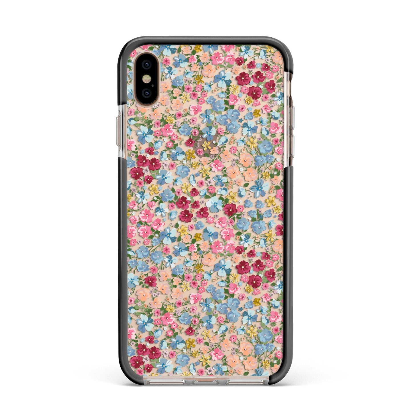 Floral Meadow Apple iPhone Xs Max Impact Case Black Edge on Gold Phone