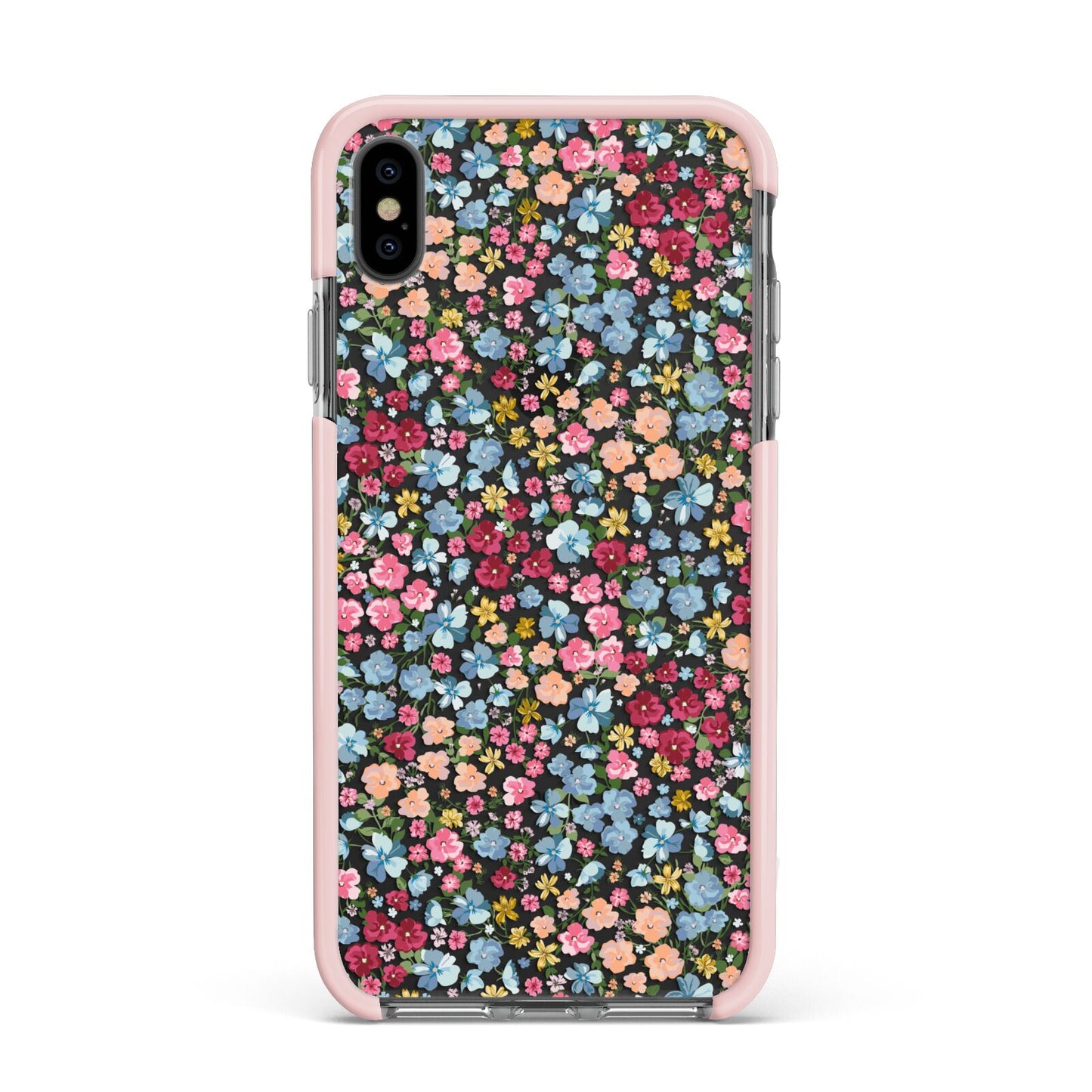 Floral Meadow Apple iPhone Xs Max Impact Case Pink Edge on Black Phone