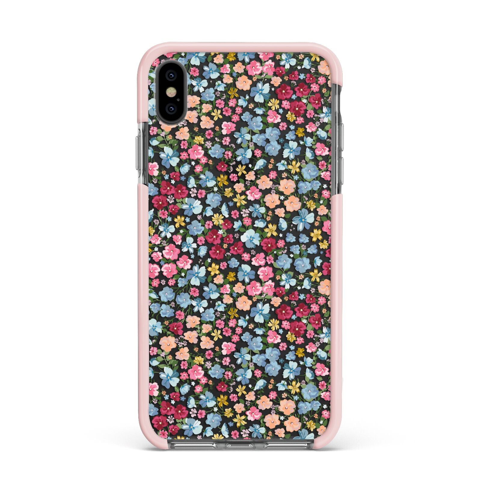 Floral Meadow Apple iPhone Xs Max Impact Case Pink Edge on Black Phone