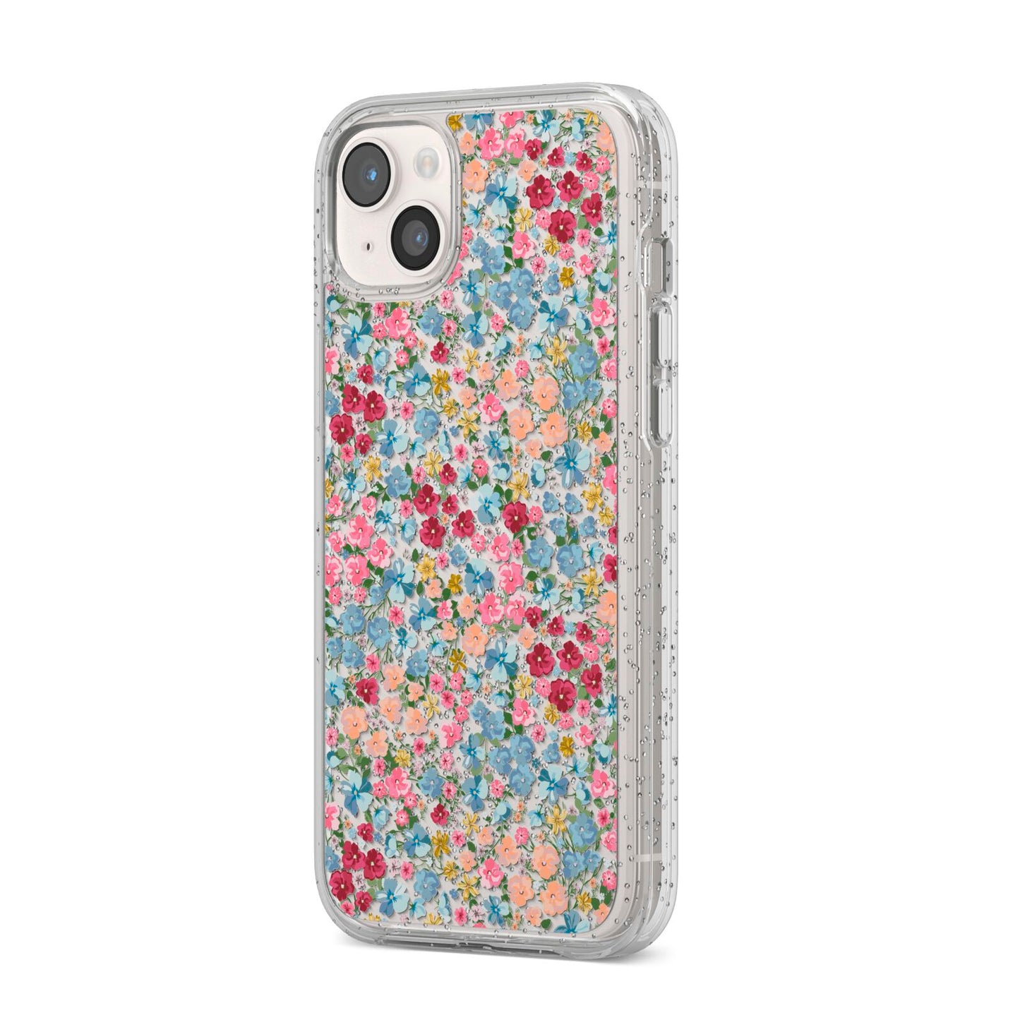 Floral Meadow iPhone 14 Plus Glitter Tough Case Starlight Angled Image