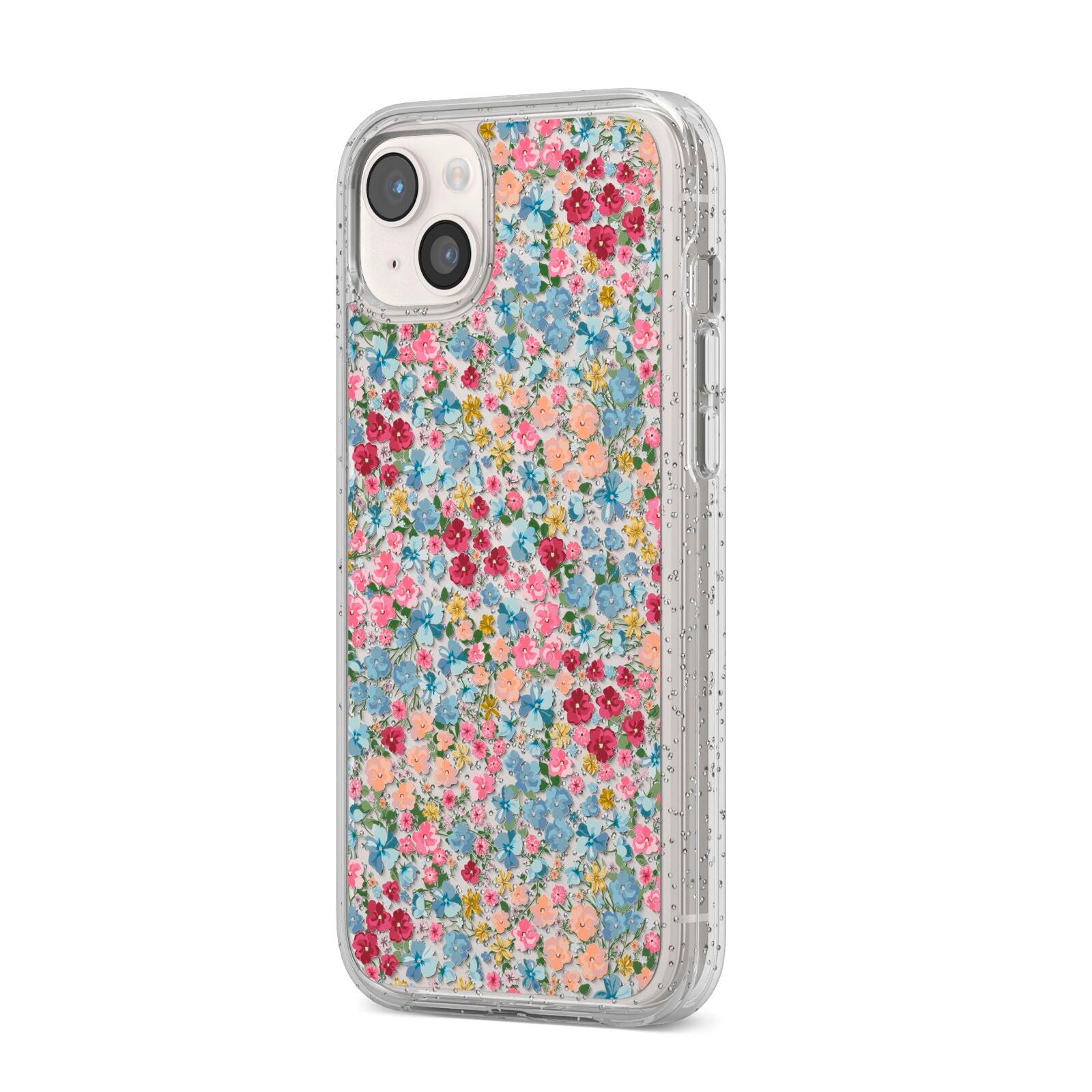 Floral Meadow iPhone 14 Plus Glitter Tough Case Starlight Angled Image