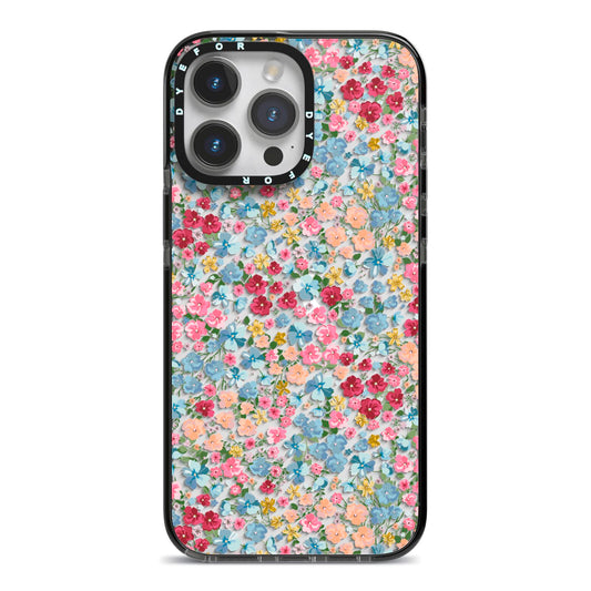 Floral Meadow iPhone 14 Pro Max Black Impact Case on Silver phone