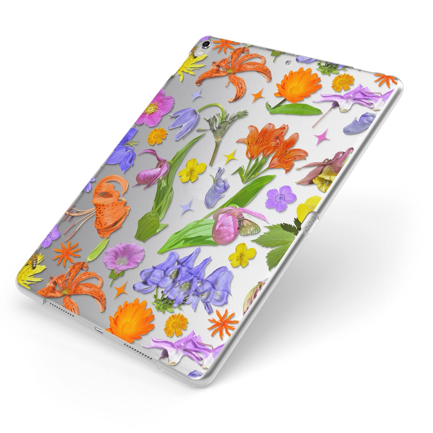 Floral Mix Apple iPad Case on Silver iPad Side View