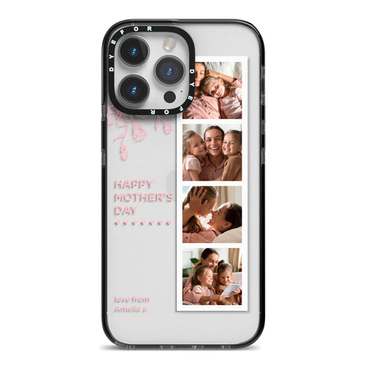 Floral Mothers Day Photo Strip iPhone 14 Pro Max Black Impact Case on Silver phone