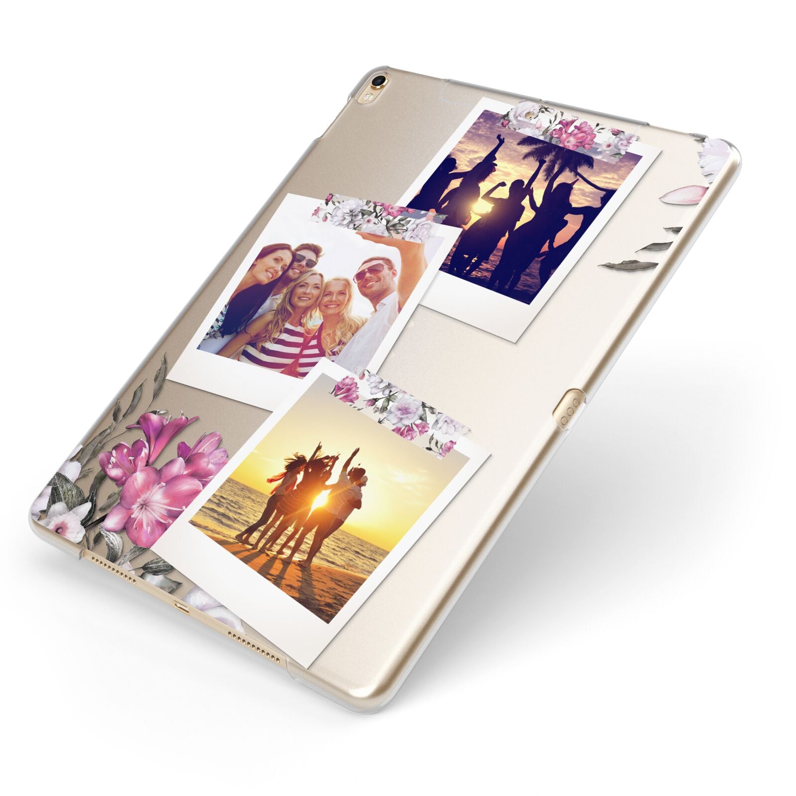 Floral Photo Montage Upload Apple iPad Case on Gold iPad Side View