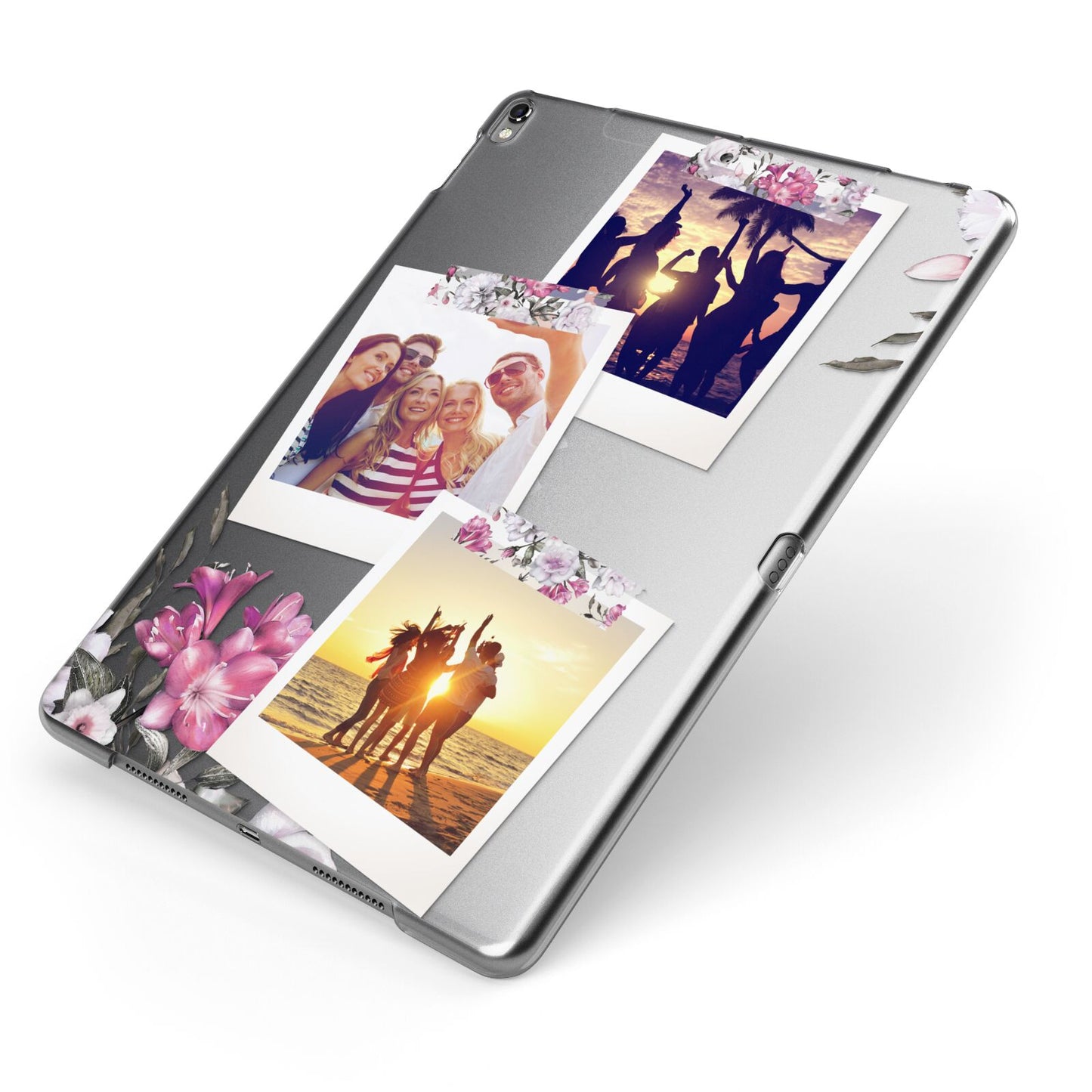 Floral Photo Montage Upload Apple iPad Case on Grey iPad Side View