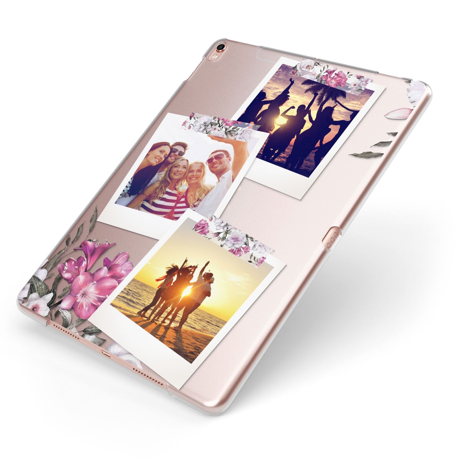 Floral Photo Montage Upload Apple iPad Case on Rose Gold iPad Side View