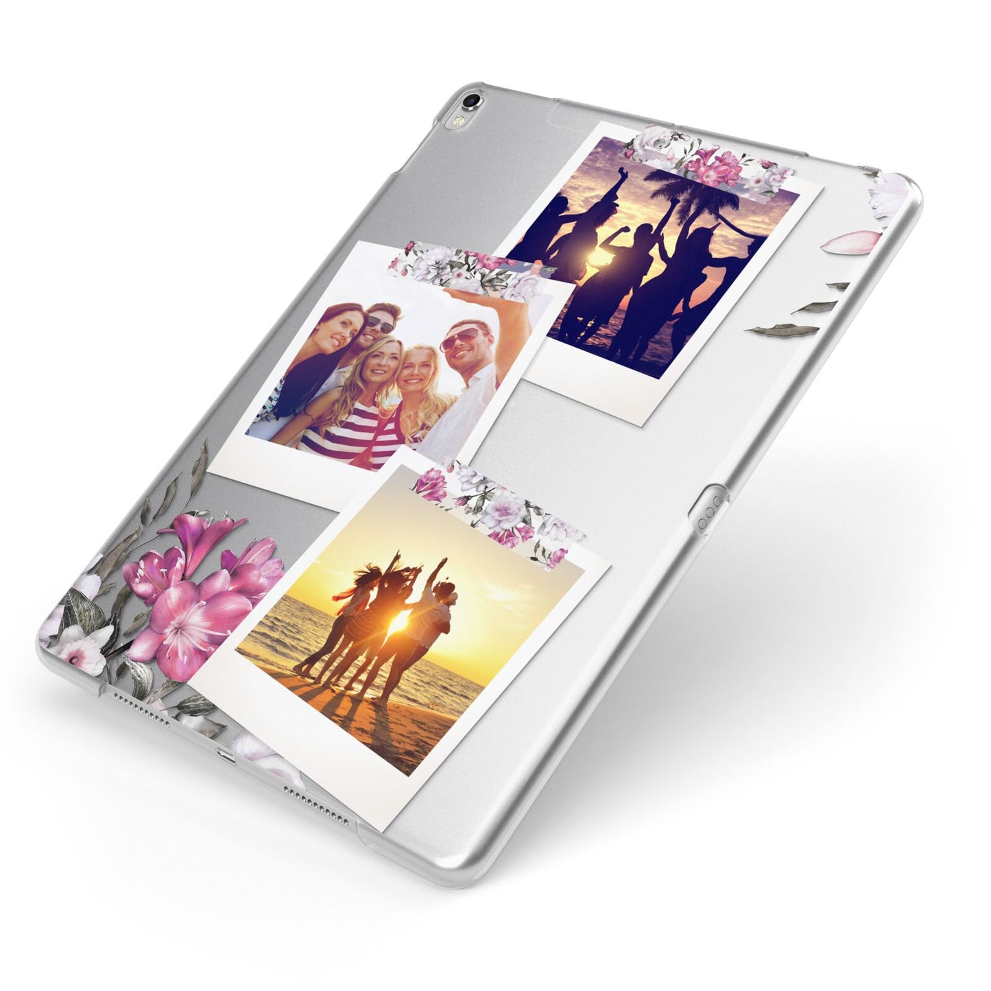 Floral Photo Montage Upload Apple iPad Case on Silver iPad Side View