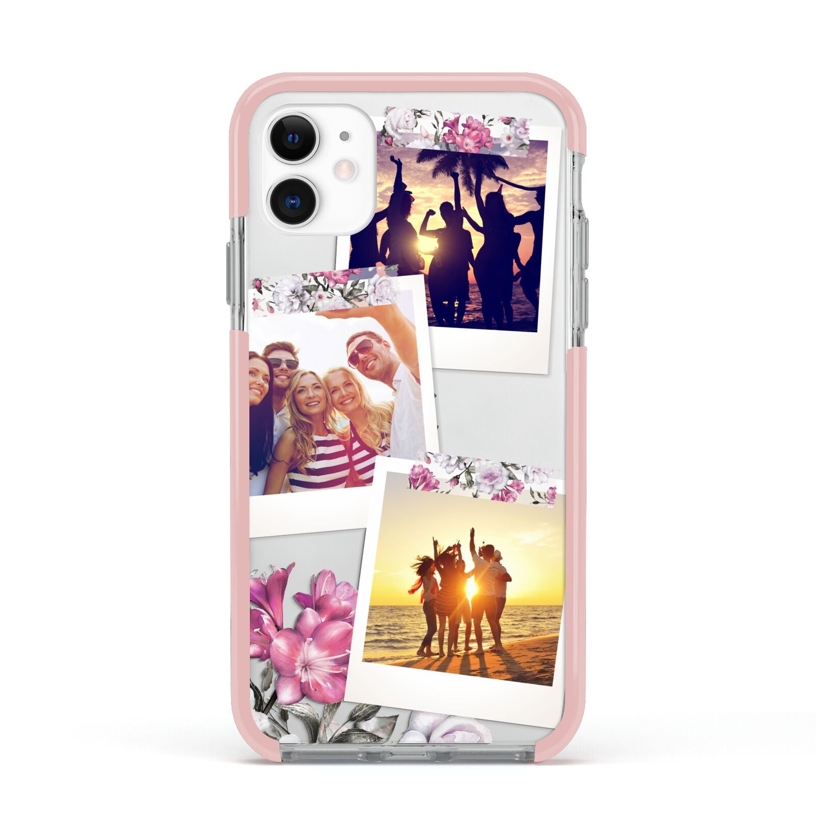 Floral Photo Montage Upload Apple iPhone 11 in White with Pink Impact Case