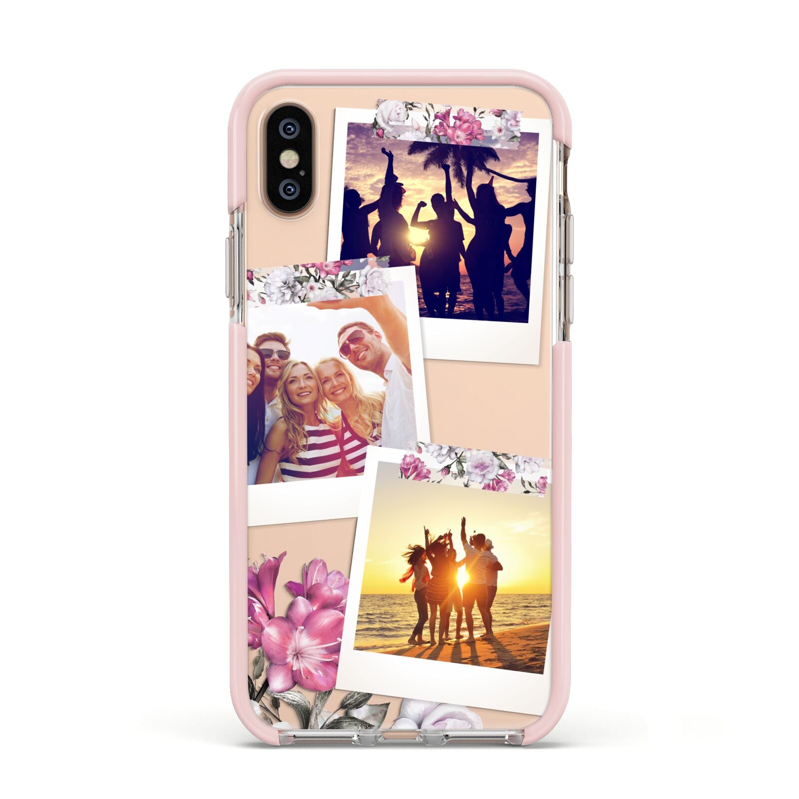 Floral Photo Montage Upload Apple iPhone Xs Impact Case Pink Edge on Gold Phone