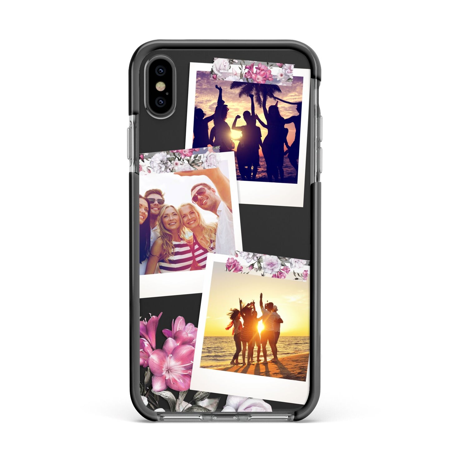 Floral Photo Montage Upload Apple iPhone Xs Max Impact Case Black Edge on Black Phone