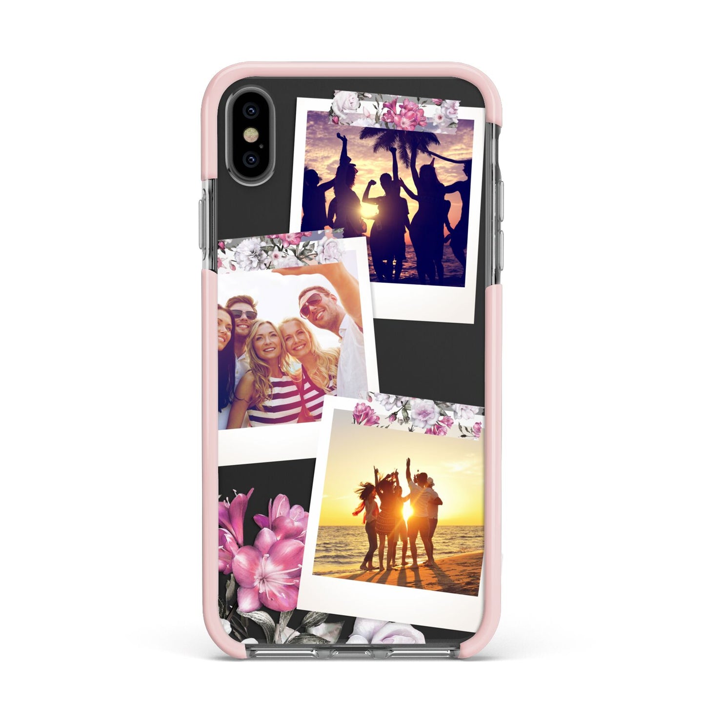 Floral Photo Montage Upload Apple iPhone Xs Max Impact Case Pink Edge on Black Phone