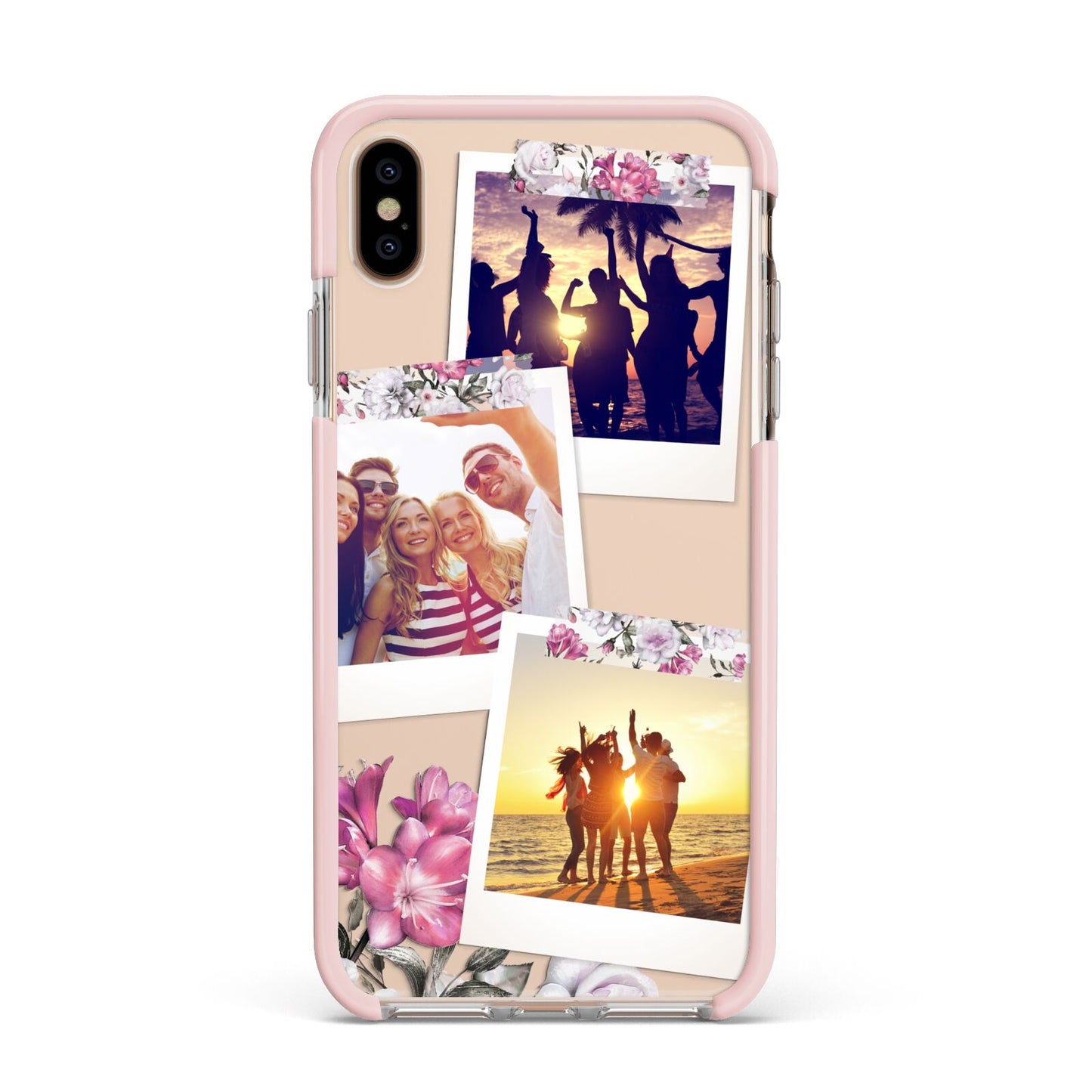 Floral Photo Montage Upload Apple iPhone Xs Max Impact Case Pink Edge on Gold Phone