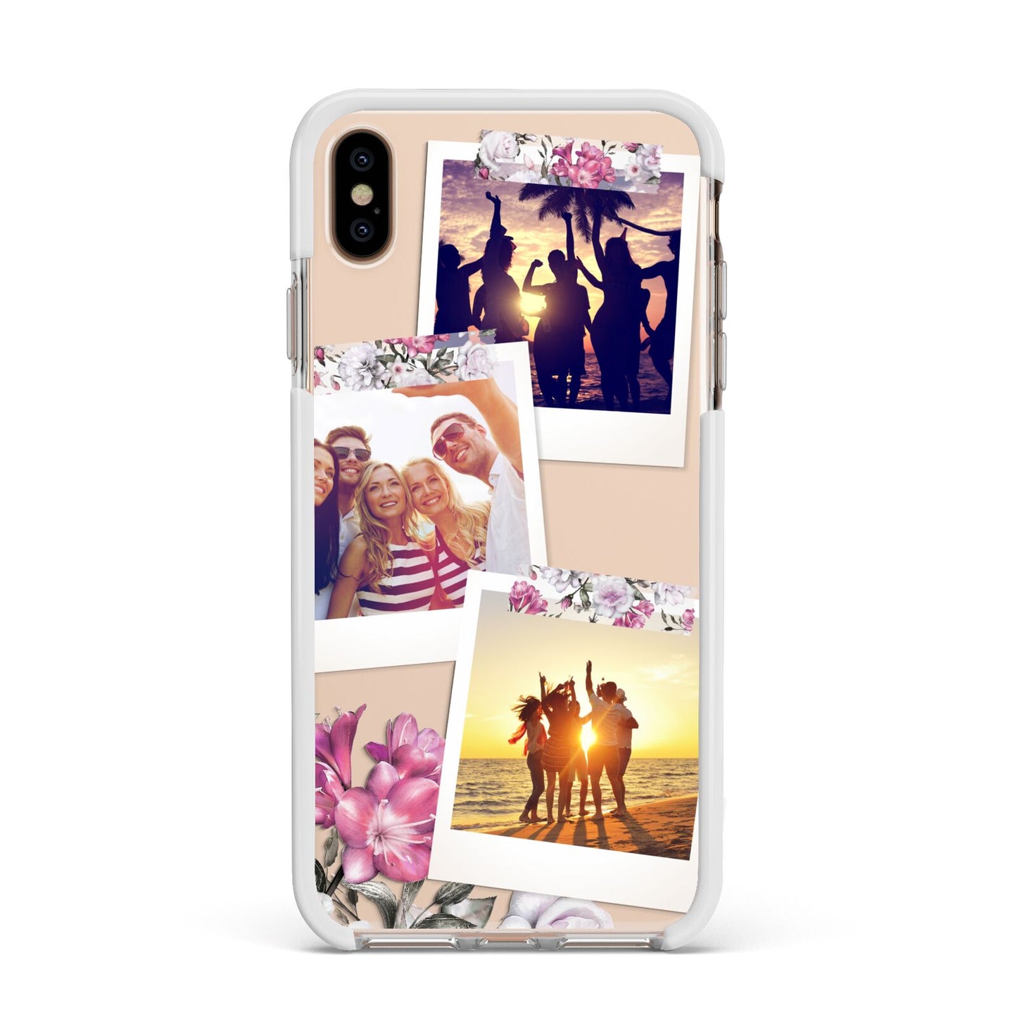 Floral Photo Montage Upload Apple iPhone Xs Max Impact Case White Edge on Gold Phone