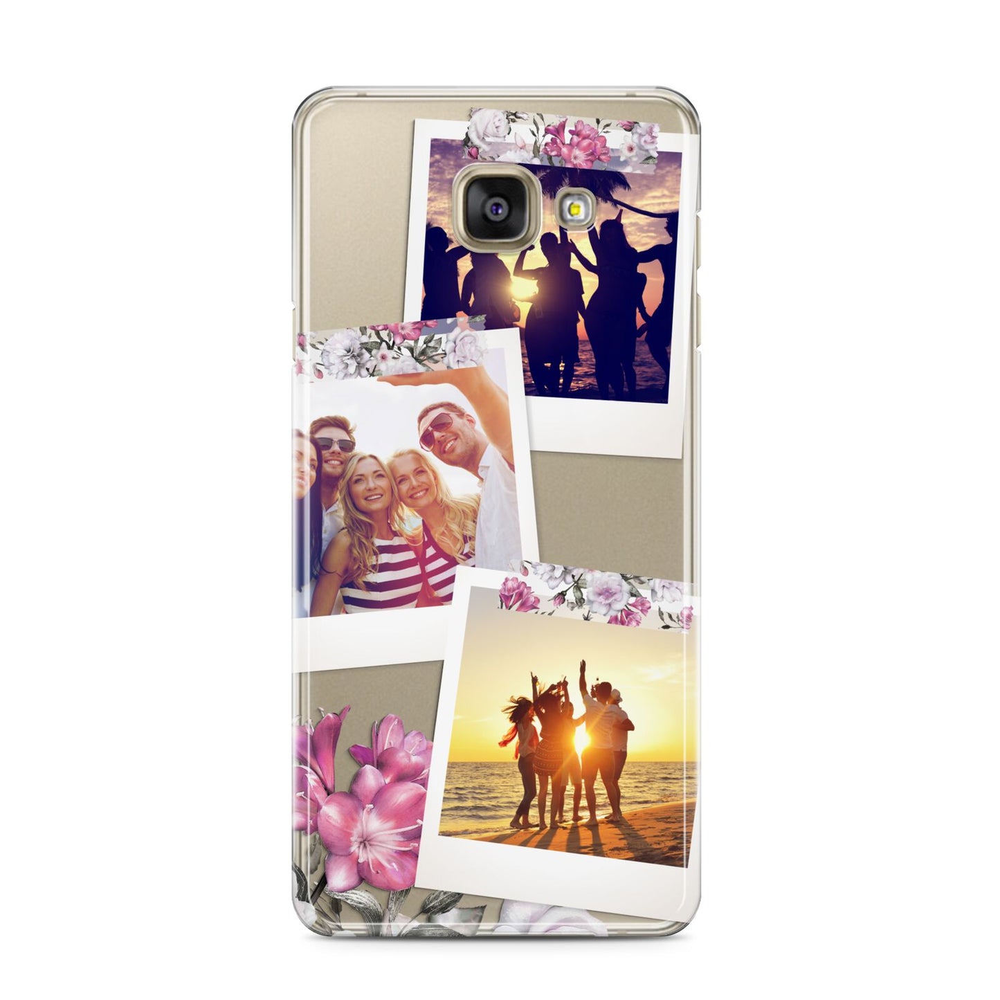 Floral Photo Montage Upload Samsung Galaxy A3 2016 Case on gold phone