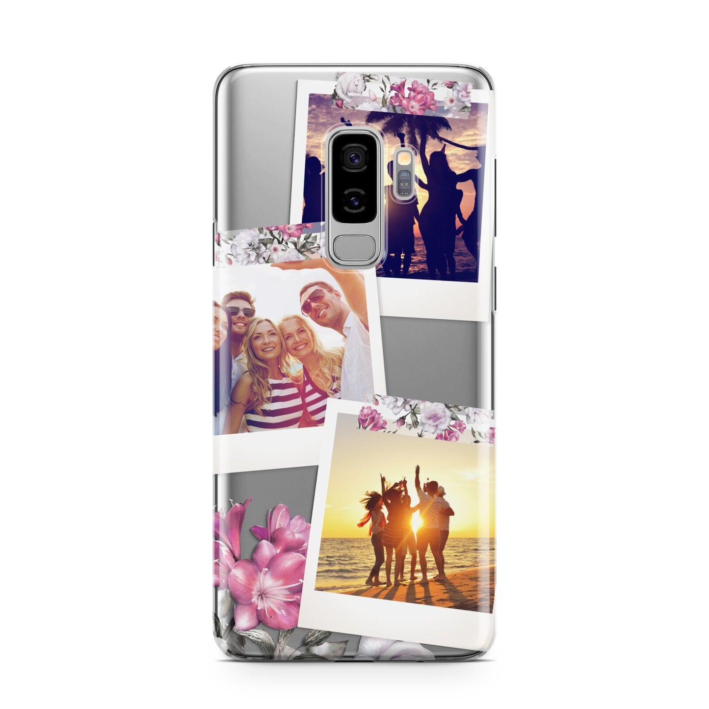 Floral Photo Montage Upload Samsung Galaxy S9 Plus Case on Silver phone