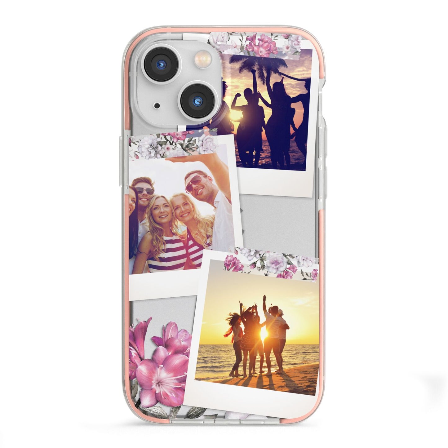 Floral Photo Montage Upload iPhone 13 Mini TPU Impact Case with Pink Edges