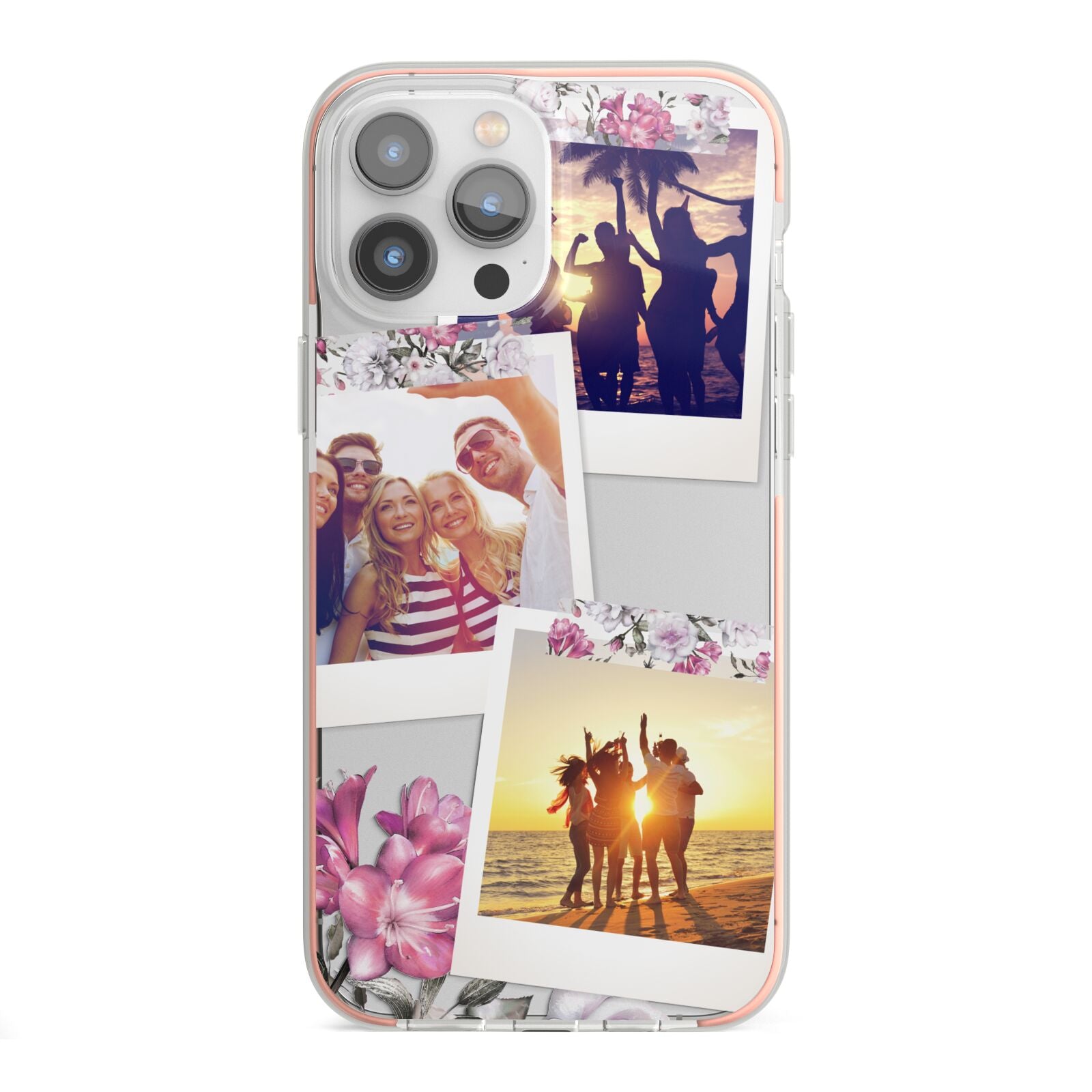 Floral Photo Montage Upload iPhone 13 Pro Max TPU Impact Case with Pink Edges