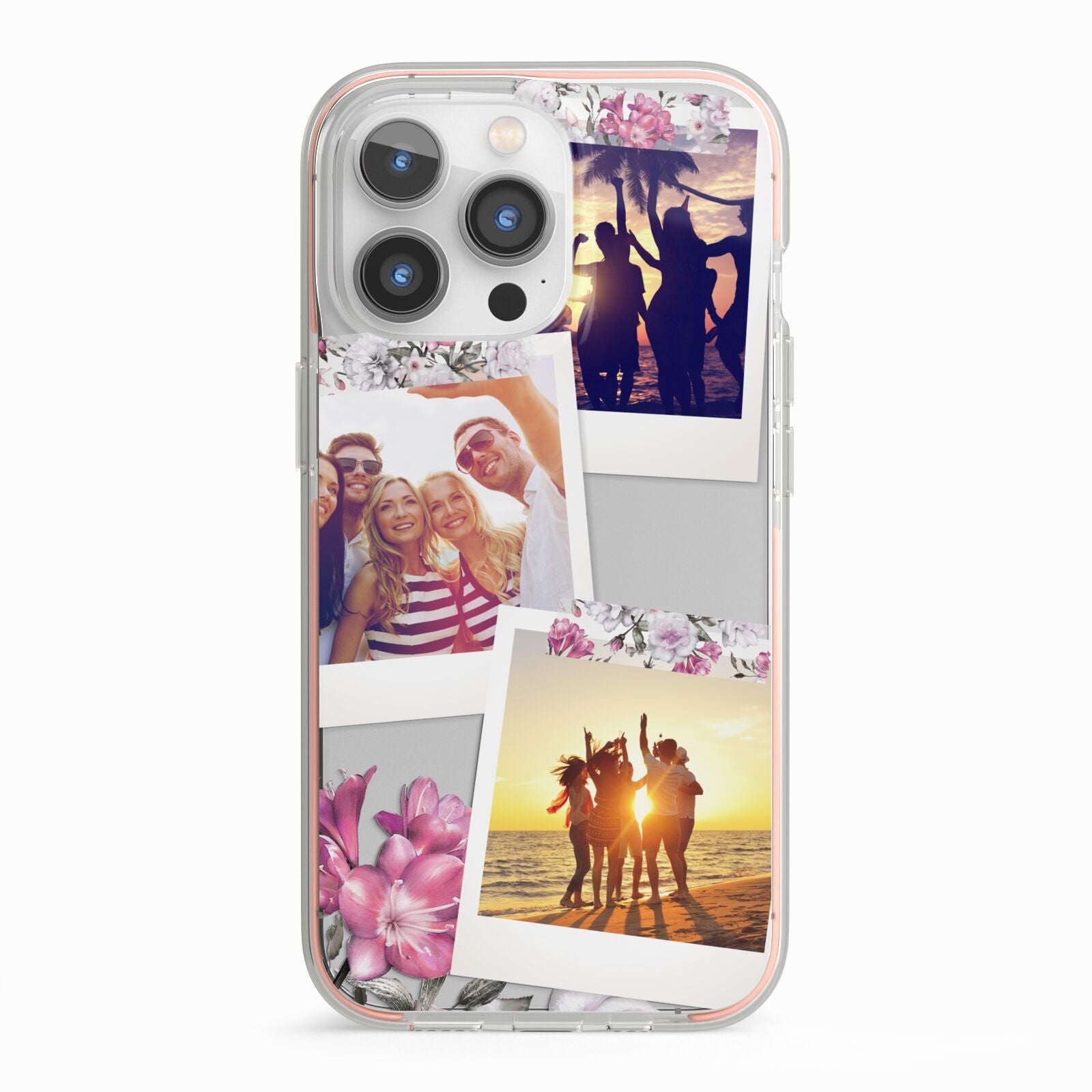 Floral Photo Montage Upload iPhone 13 Pro TPU Impact Case with Pink Edges