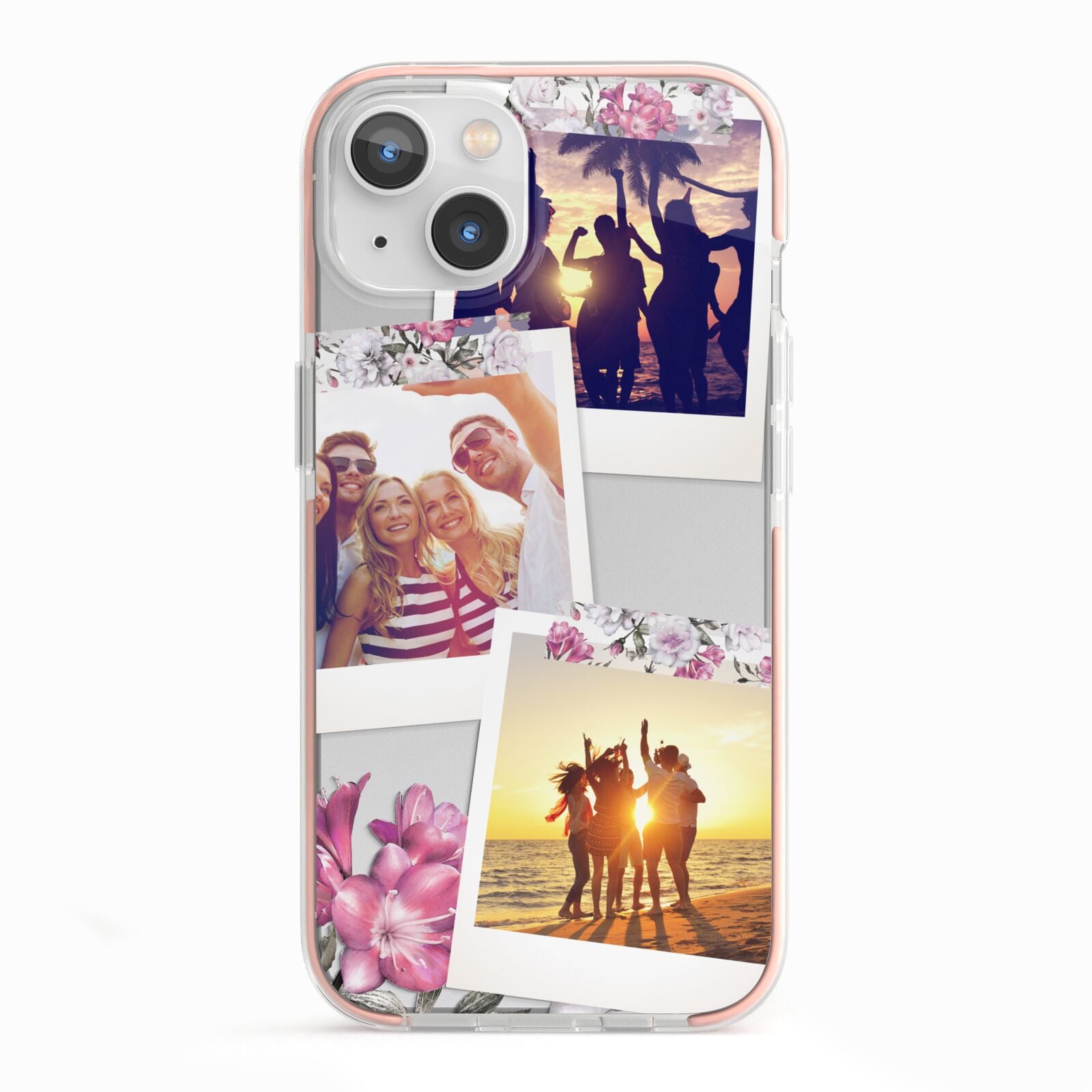 Floral Photo Montage Upload iPhone 13 TPU Impact Case with Pink Edges