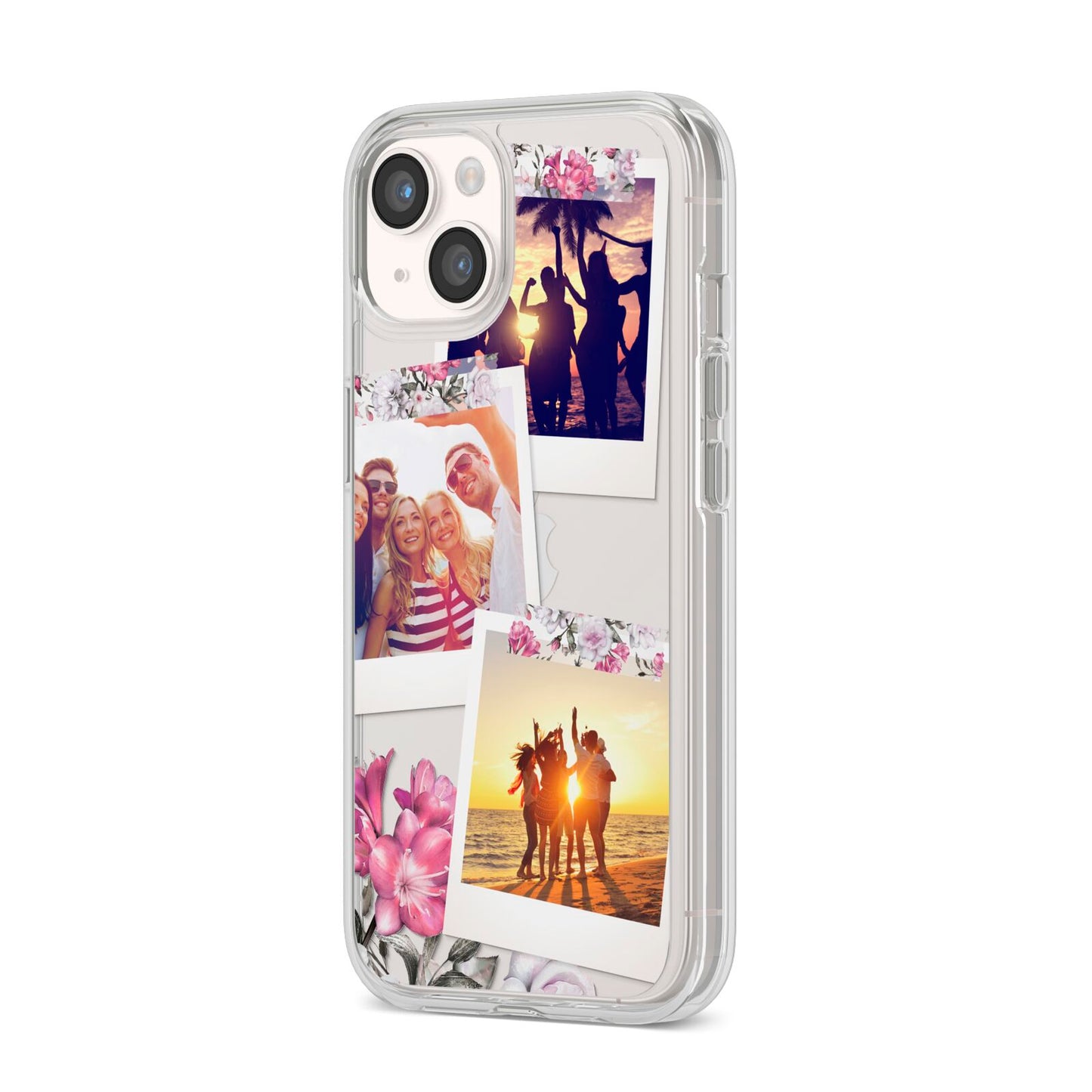 Floral Photo Montage Upload iPhone 14 Clear Tough Case Starlight Angled Image