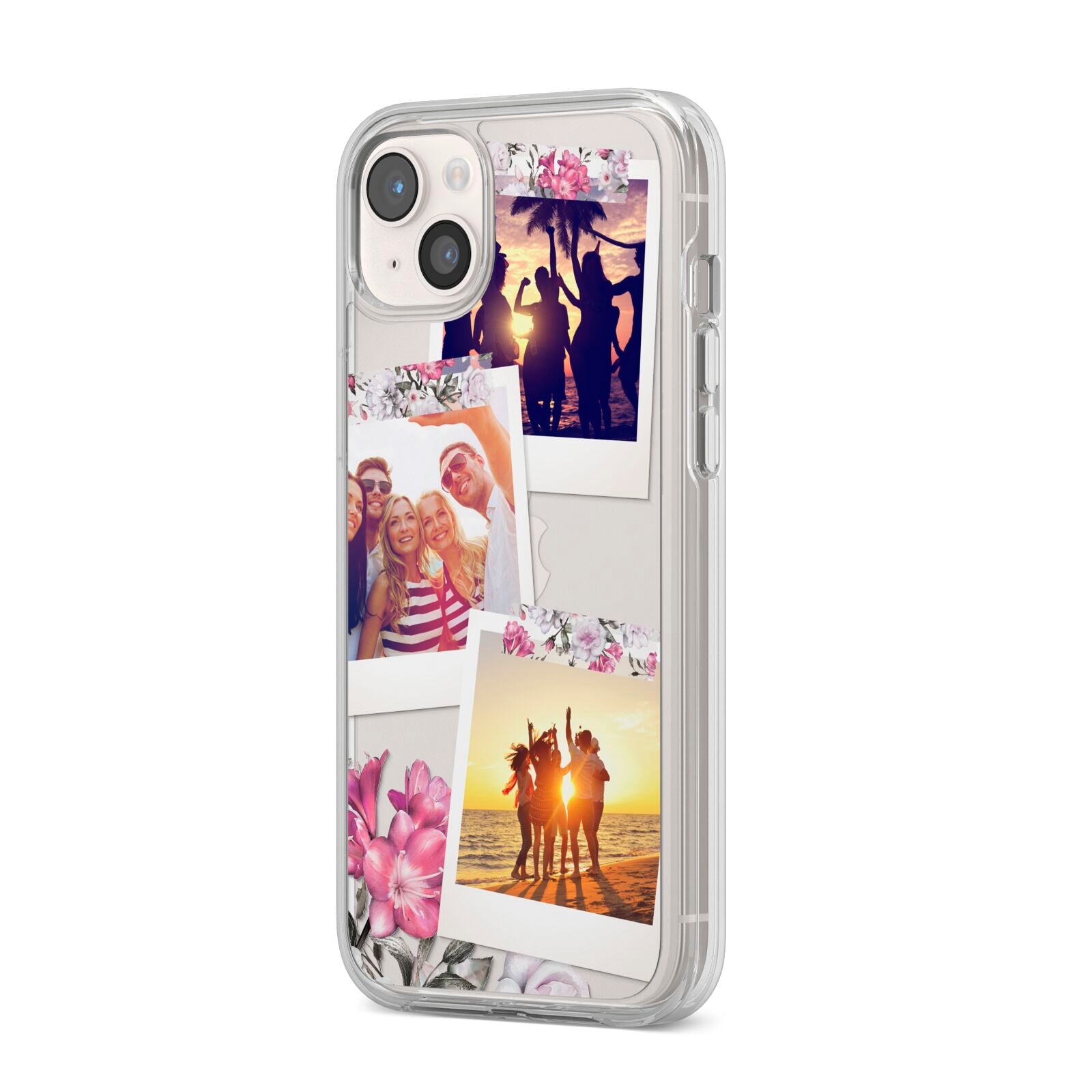 Floral Photo Montage Upload iPhone 14 Plus Clear Tough Case Starlight Angled Image