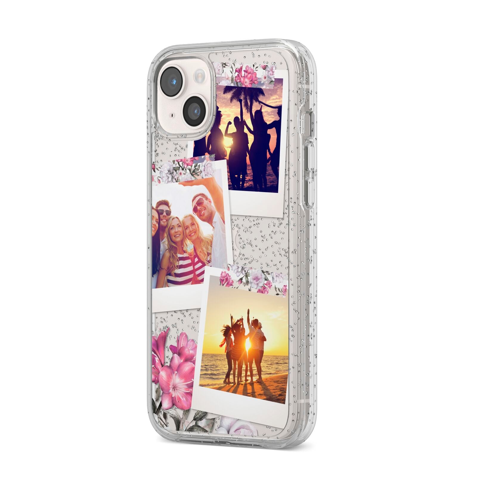 Floral Photo Montage Upload iPhone 14 Plus Glitter Tough Case Starlight Angled Image