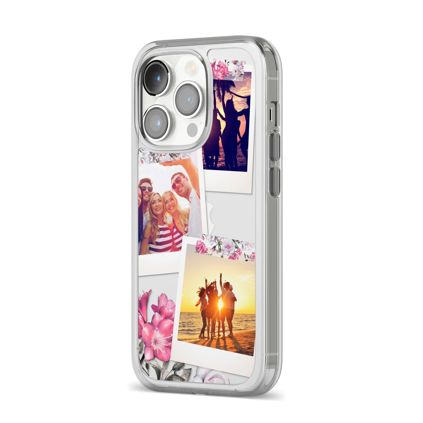 Floral Photo Montage Upload iPhone 14 Pro Clear Tough Case Silver Angled Image