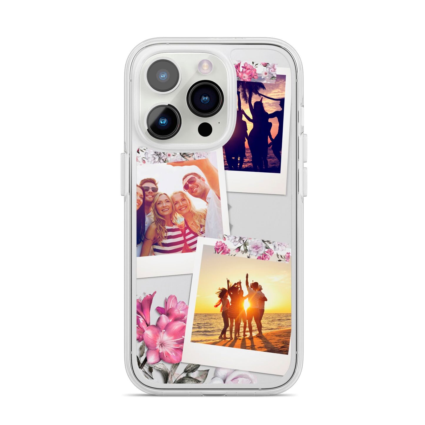 Floral Photo Montage Upload iPhone 14 Pro Clear Tough Case Silver