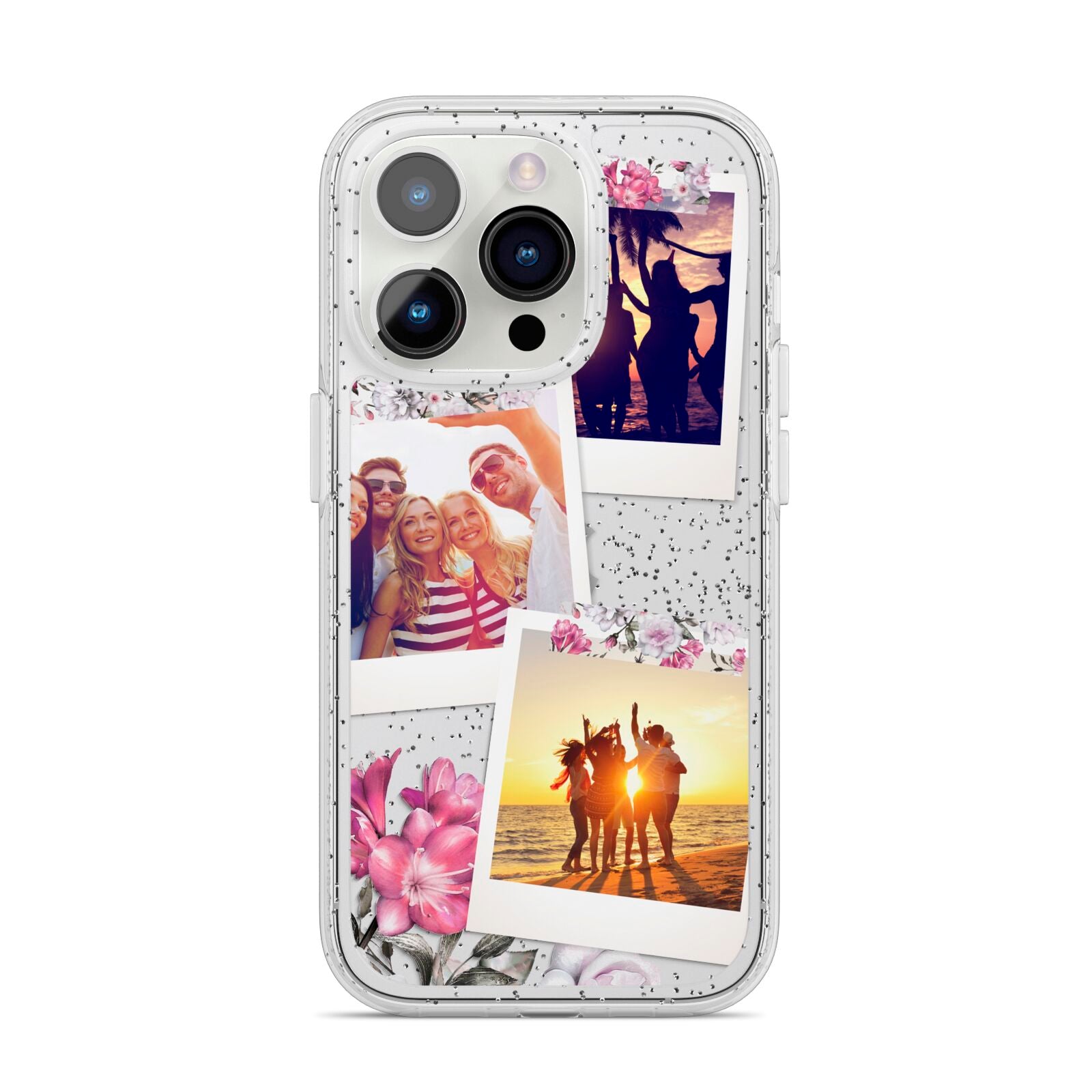Floral Photo Montage Upload iPhone 14 Pro Glitter Tough Case Silver
