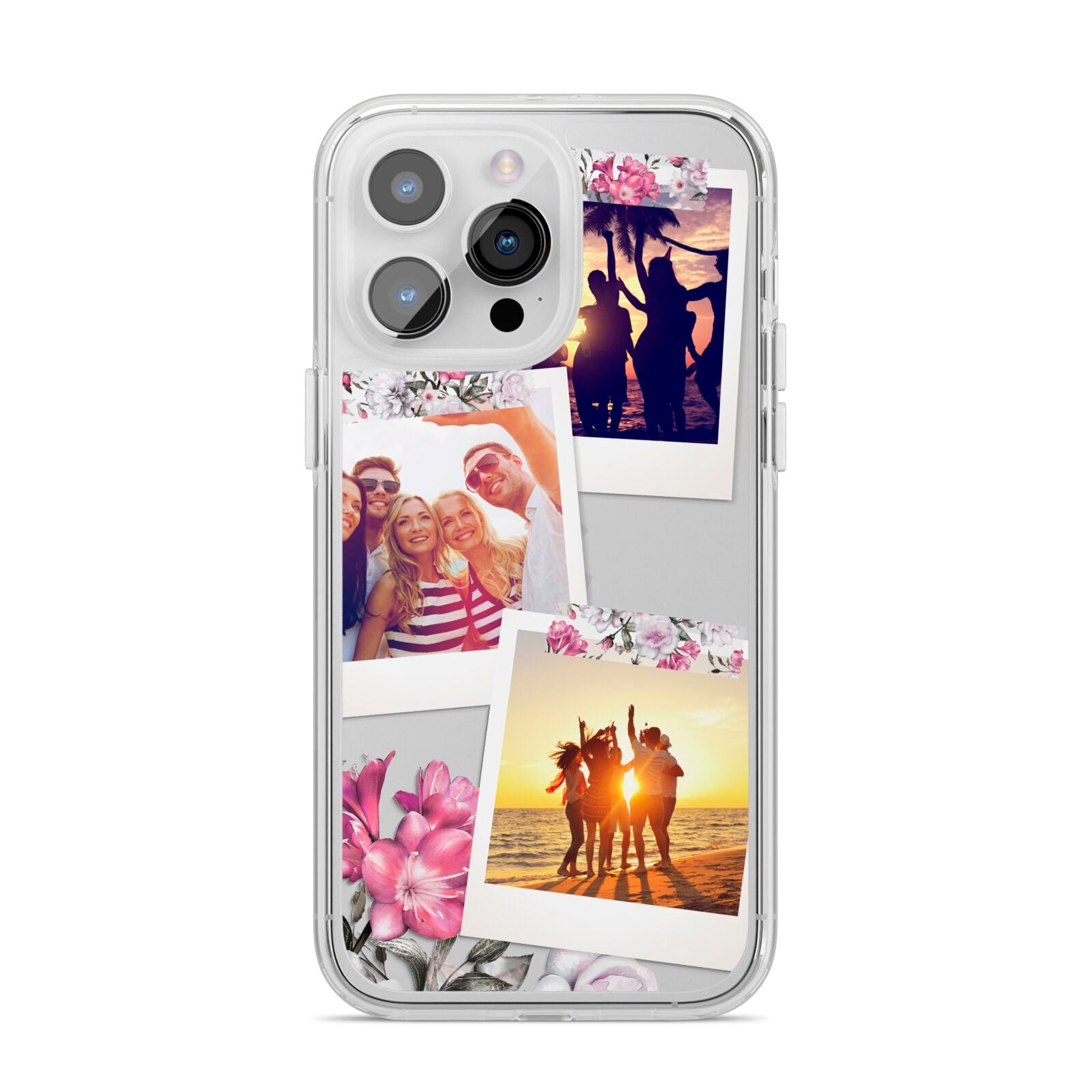 Floral Photo Montage Upload iPhone 14 Pro Max Clear Tough Case Silver