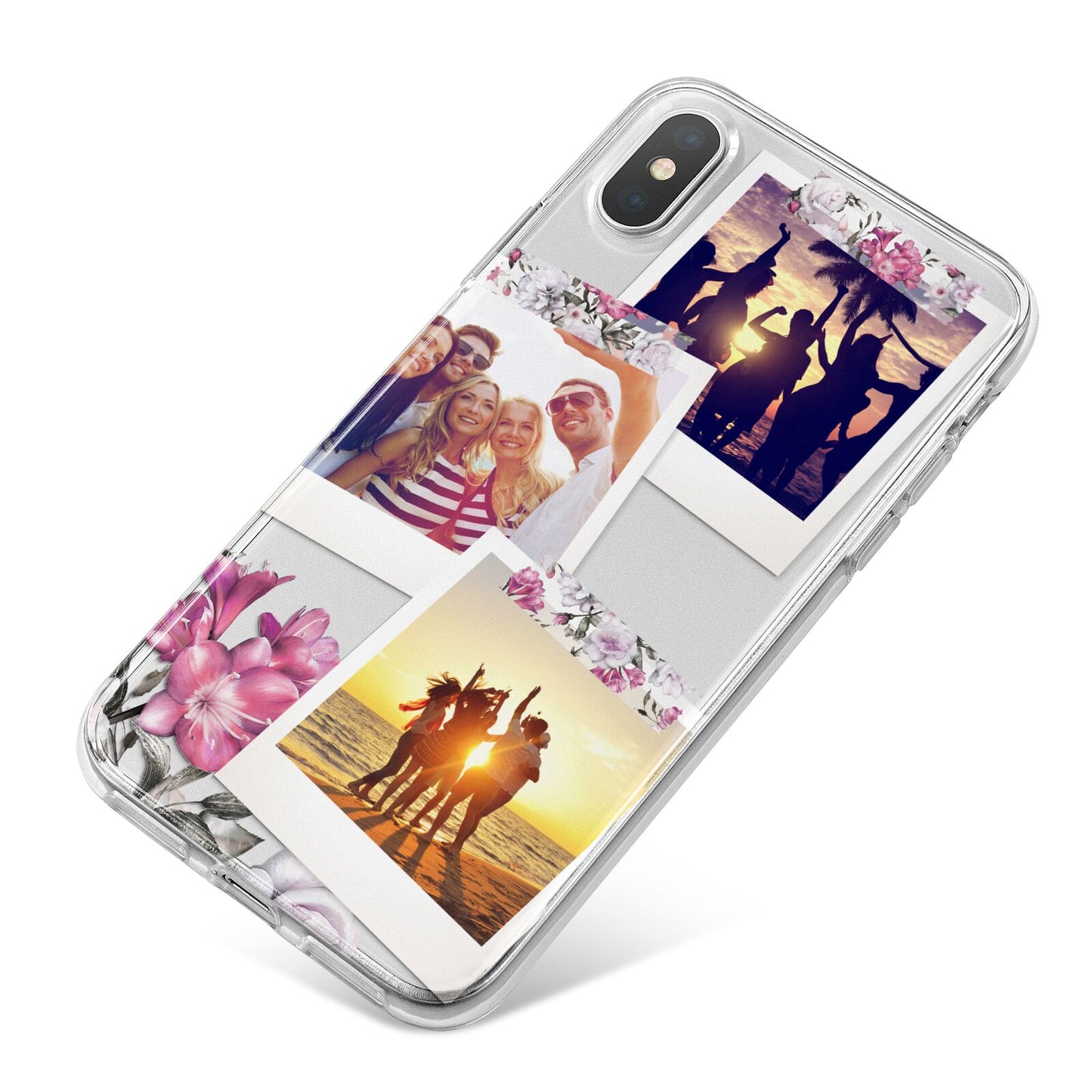 Floral Photo Montage Upload iPhone X Bumper Case on Silver iPhone