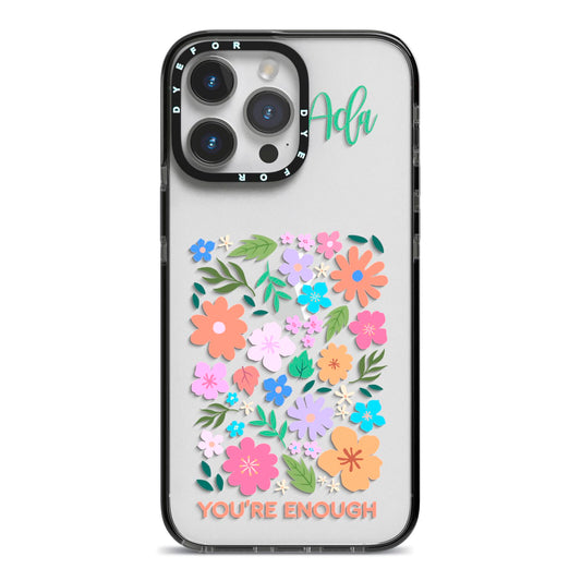 Floral Poster iPhone 14 Pro Max Black Impact Case on Silver phone