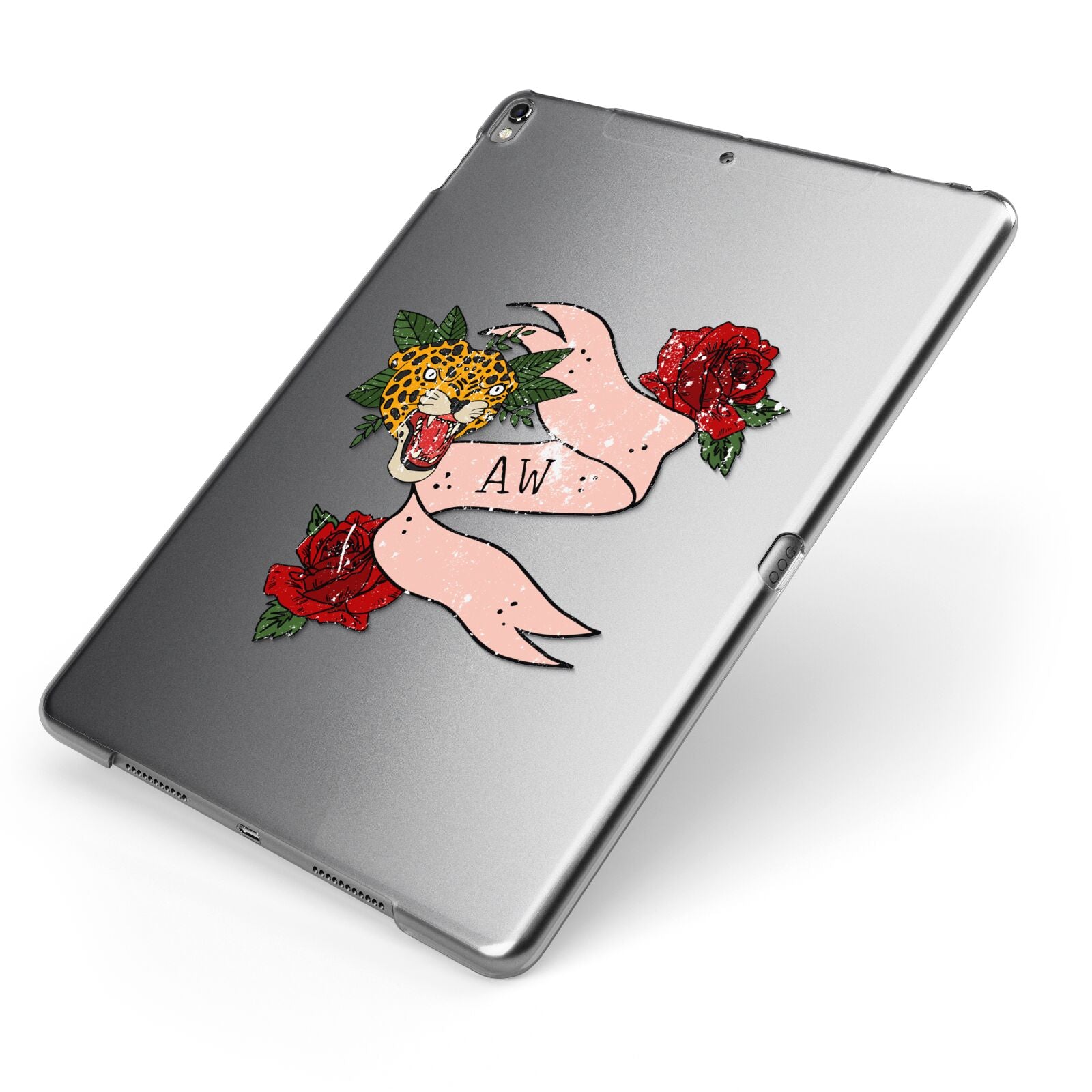 Floral Scroll Custom Apple iPad Case on Grey iPad Side View