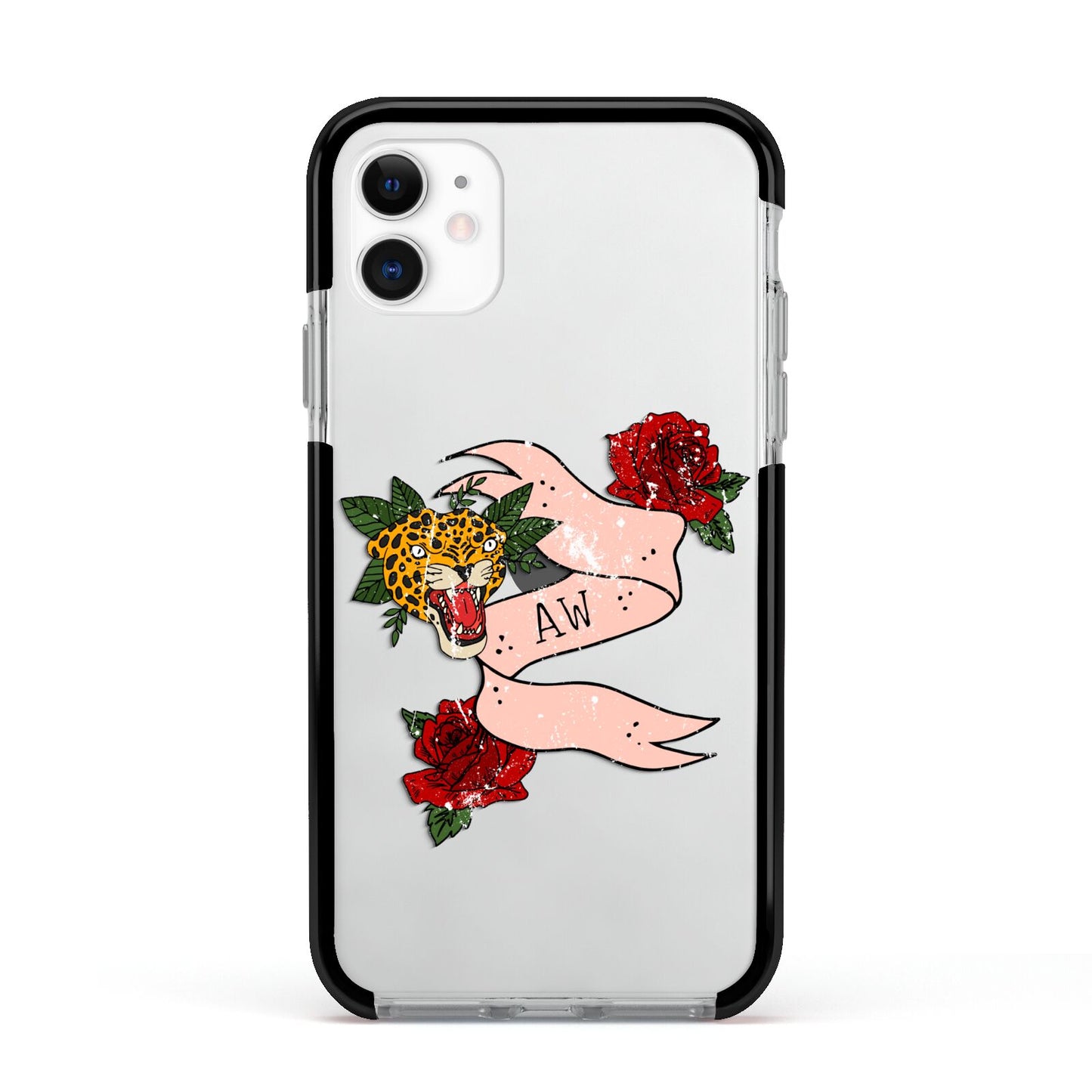 Floral Scroll Custom Apple iPhone 11 in White with Black Impact Case
