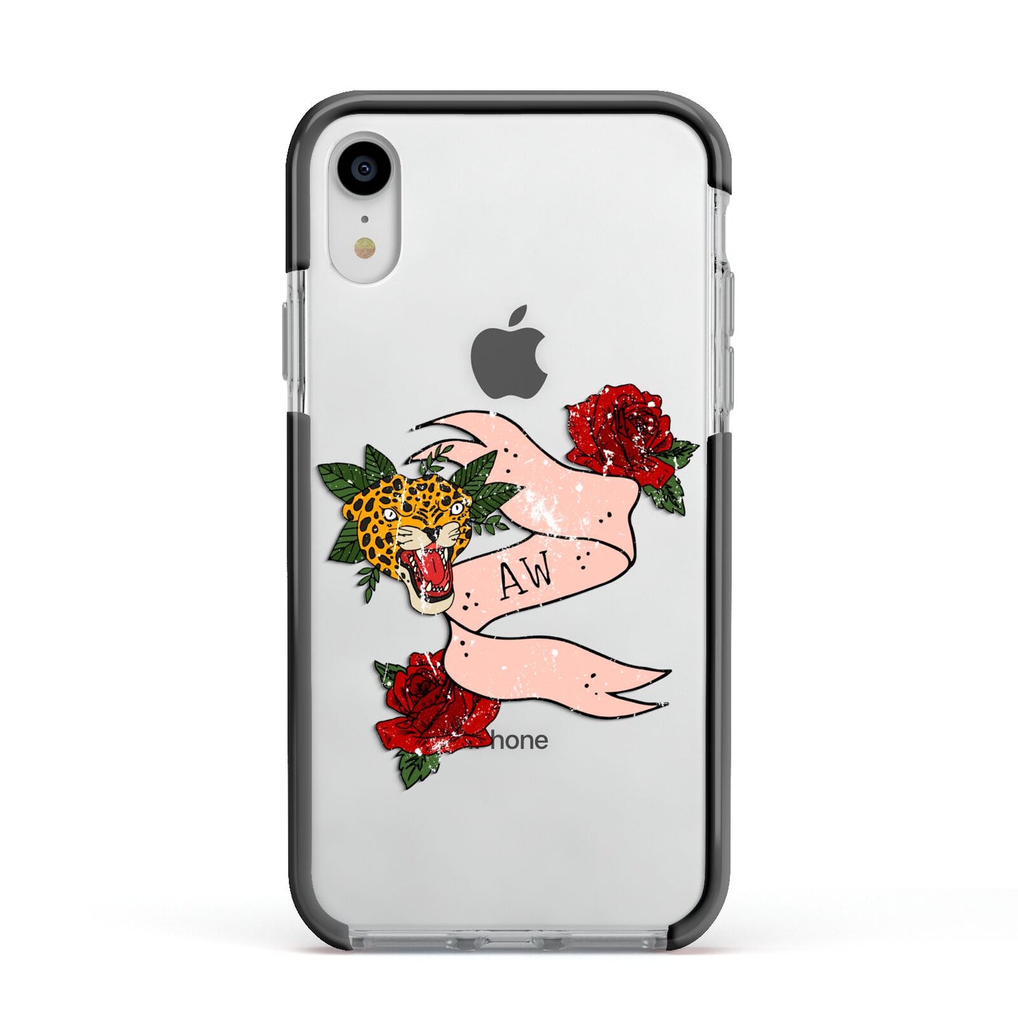 Floral Scroll Custom Apple iPhone XR Impact Case Black Edge on Silver Phone