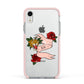 Floral Scroll Custom Apple iPhone XR Impact Case Pink Edge on Silver Phone