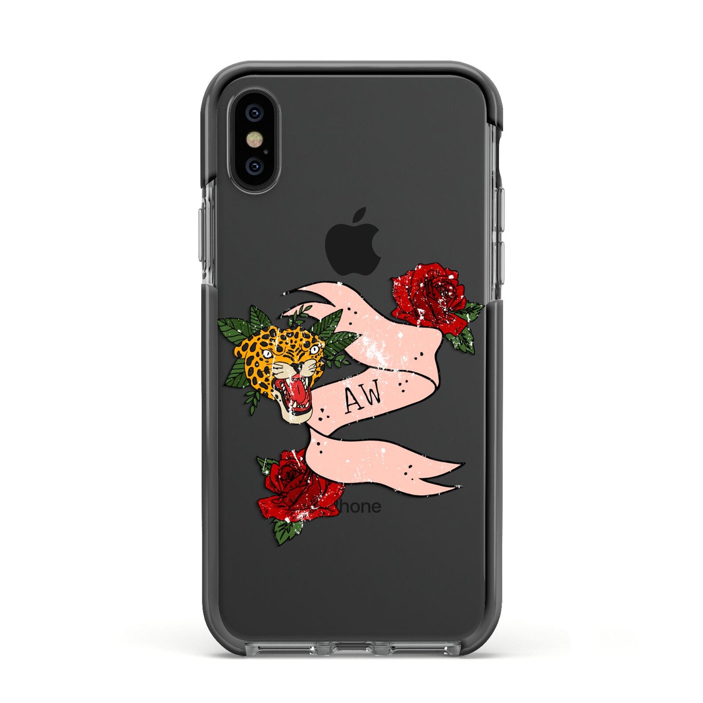 Floral Scroll Custom Apple iPhone Xs Impact Case Black Edge on Black Phone