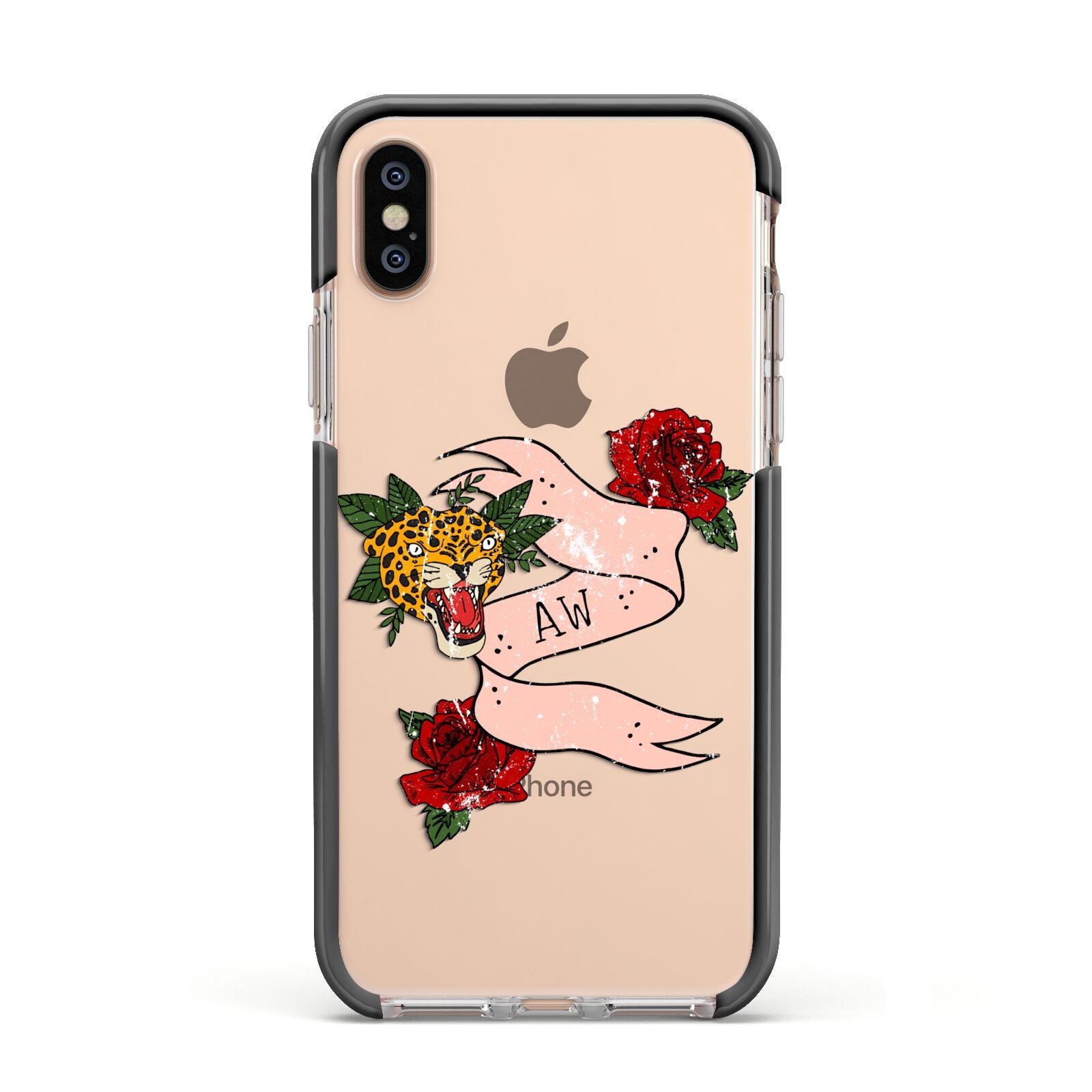 Floral Scroll Custom Apple iPhone Xs Impact Case Black Edge on Gold Phone