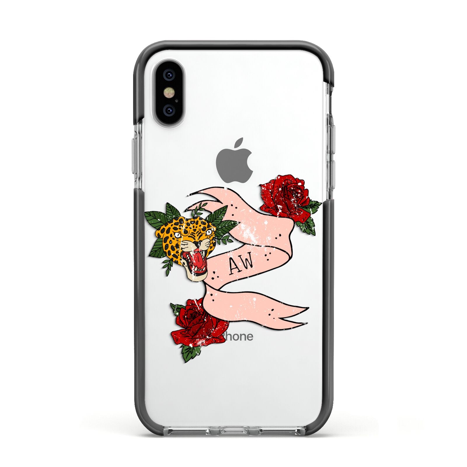 Floral Scroll Custom Apple iPhone Xs Impact Case Black Edge on Silver Phone