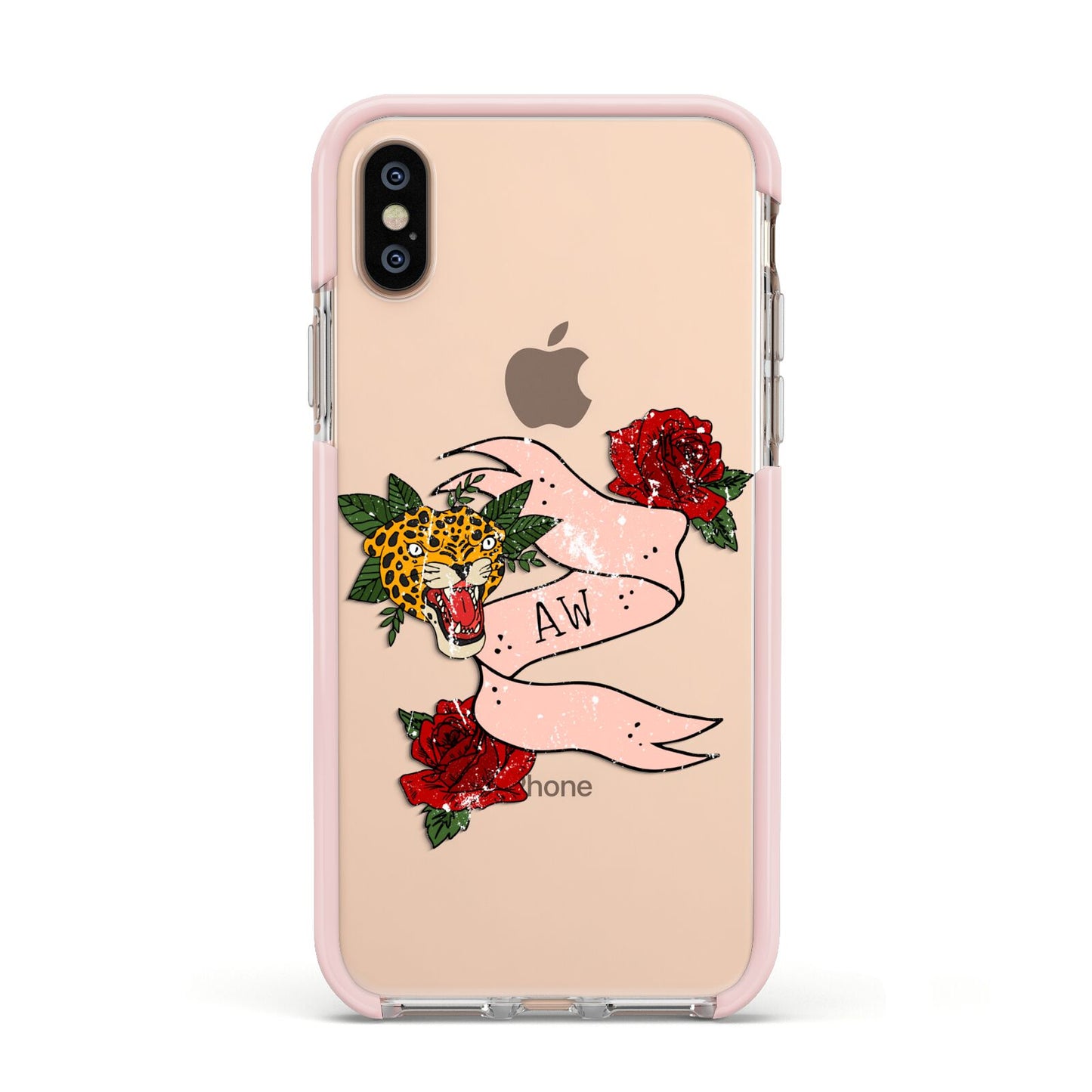 Floral Scroll Custom Apple iPhone Xs Impact Case Pink Edge on Gold Phone