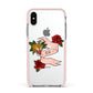 Floral Scroll Custom Apple iPhone Xs Impact Case Pink Edge on Silver Phone