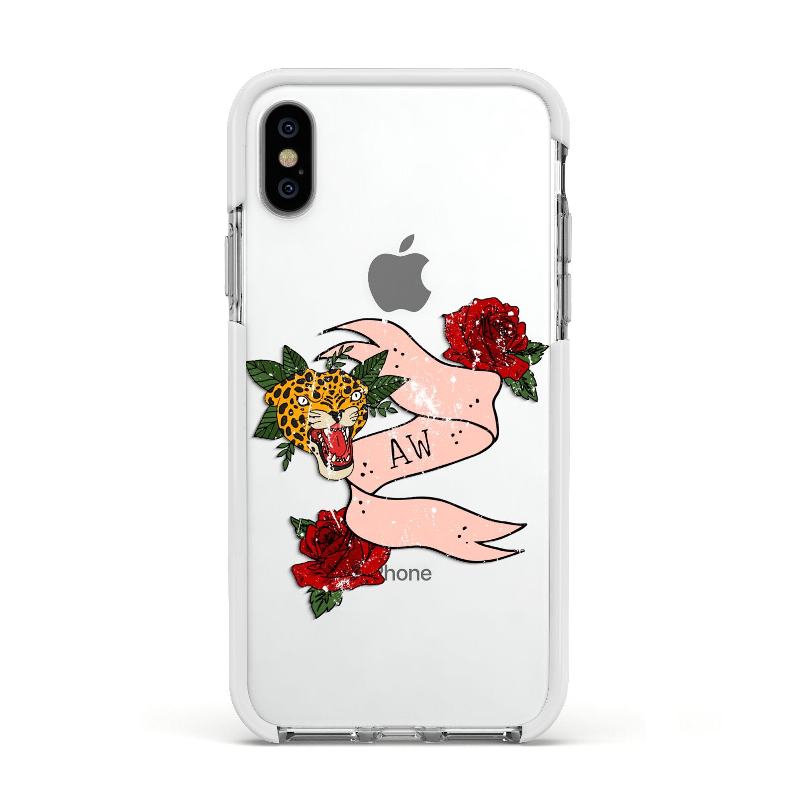 Floral Scroll Custom Apple iPhone Xs Impact Case White Edge on Silver Phone