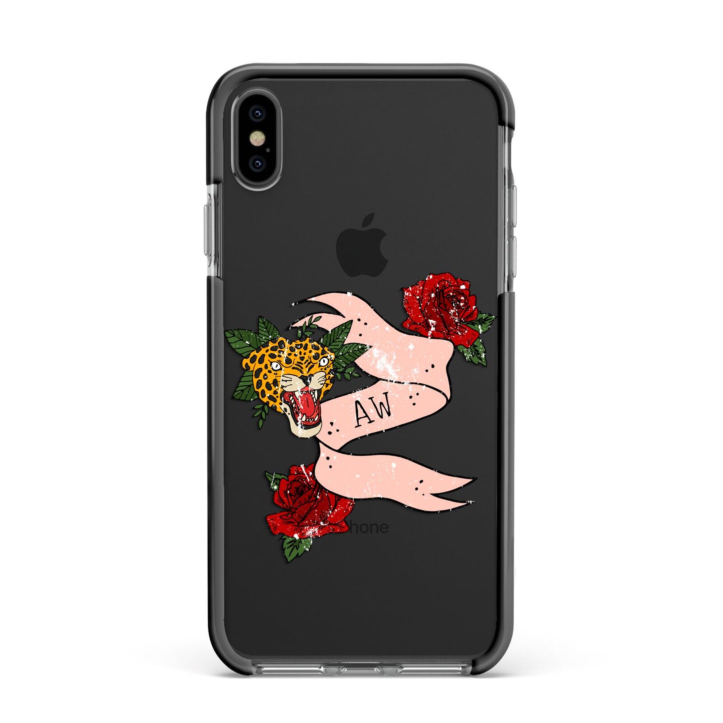 Floral Scroll Custom Apple iPhone Xs Max Impact Case Black Edge on Black Phone