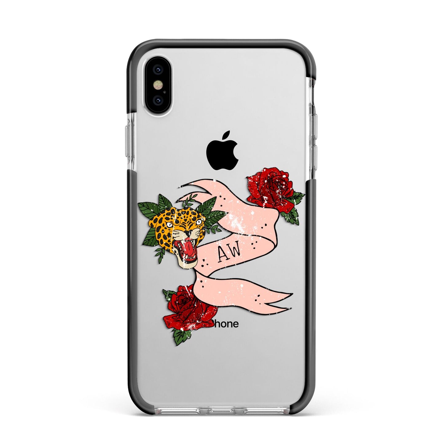 Floral Scroll Custom Apple iPhone Xs Max Impact Case Black Edge on Silver Phone