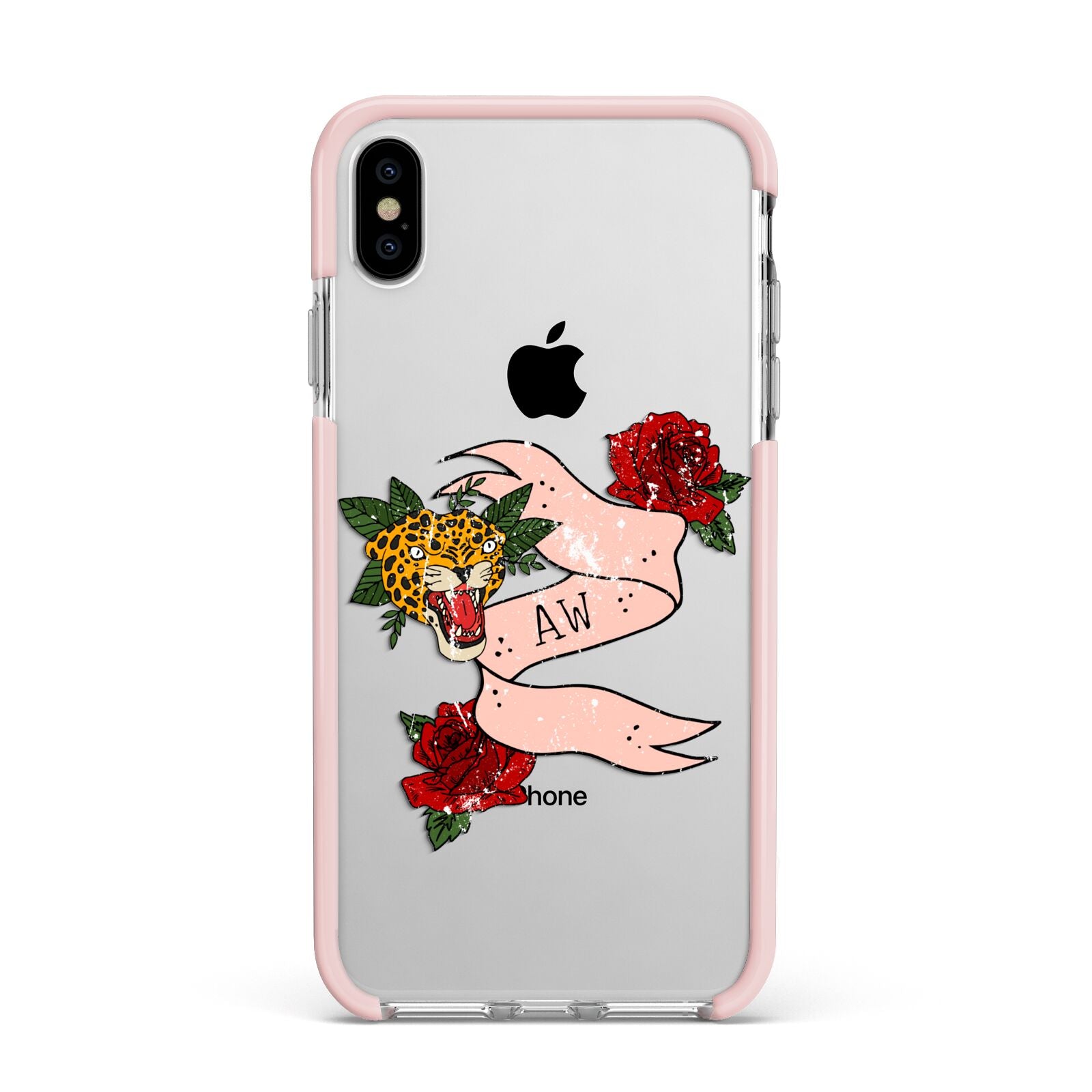 Floral Scroll Custom Apple iPhone Xs Max Impact Case Pink Edge on Silver Phone